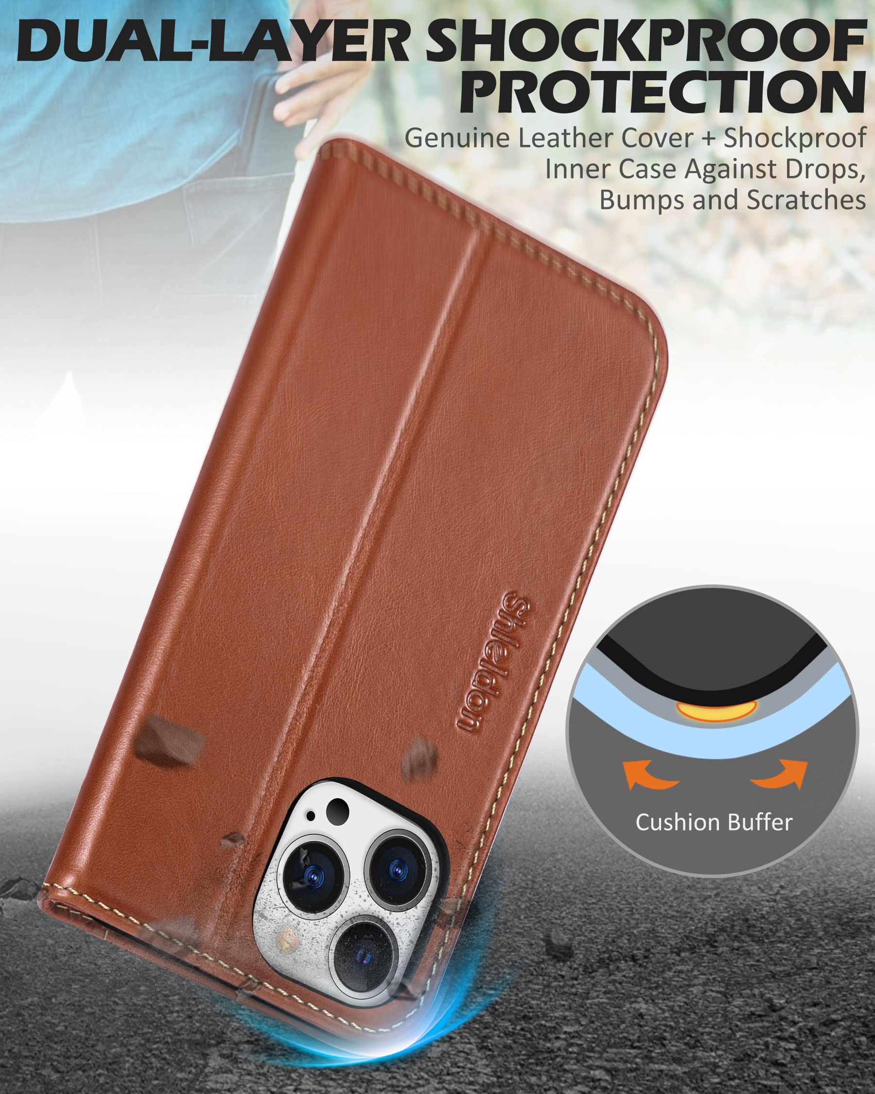Foto 7 pulgar | Funda Shieldon Para Iphone 13 Pro Max 5g De Piel Auténtica, Color Marrón - Venta Internacional.