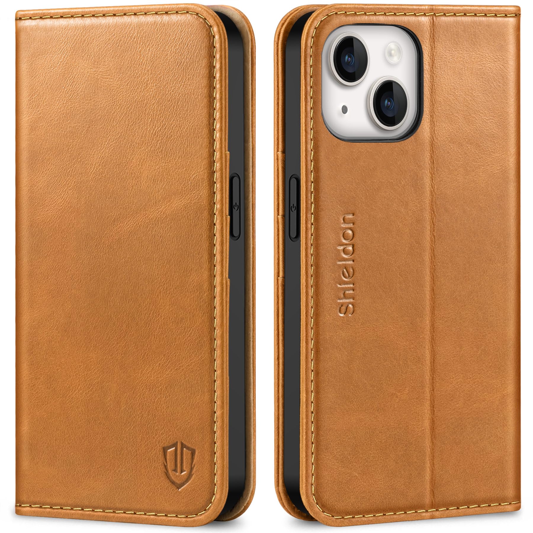 Foto 2 pulgar | Funda Shieldon De Piel Auténtica Tipo Cartera Para Iphone 14 5g, Color Marrón - Venta Internacional.