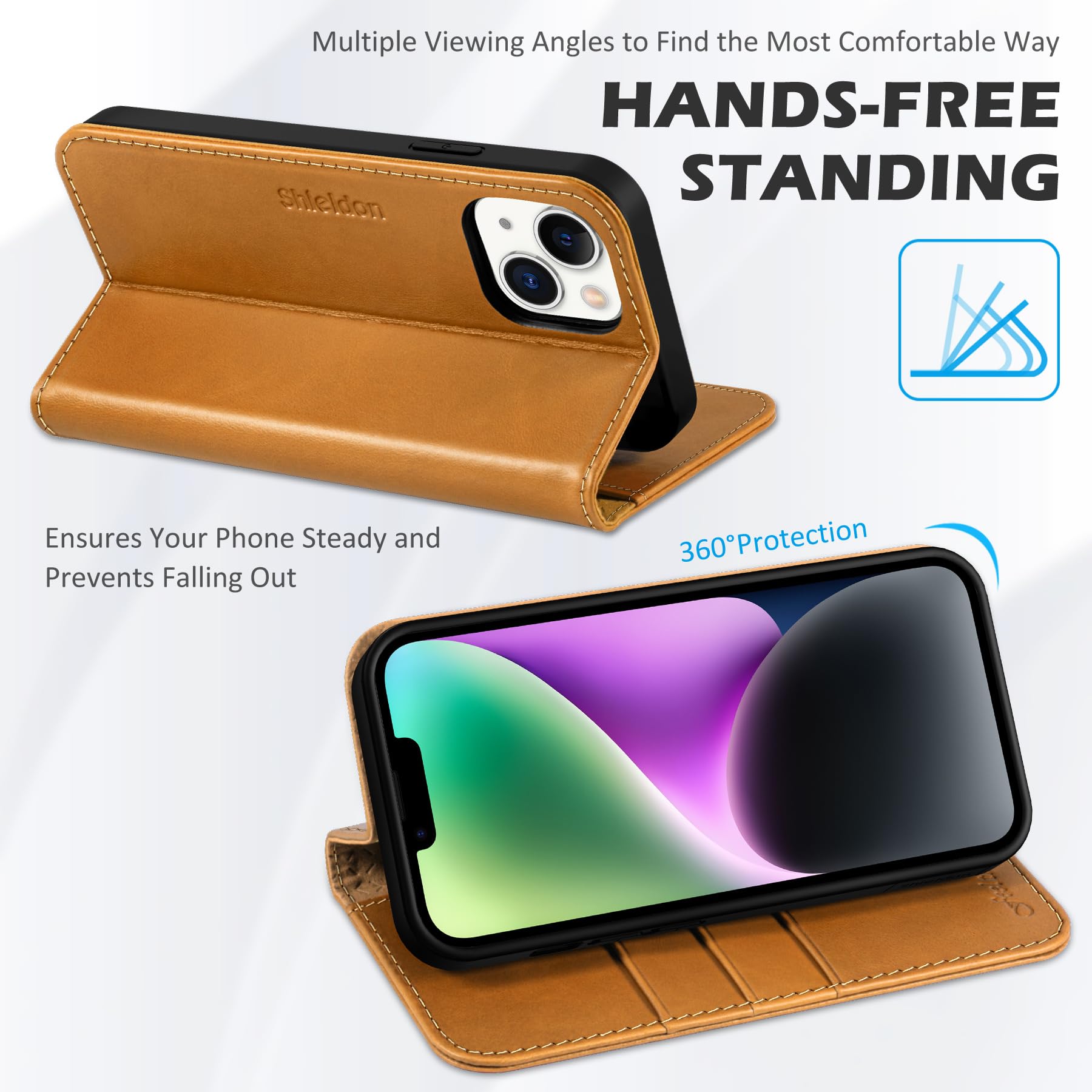 Foto 5 pulgar | Funda Shieldon De Piel Auténtica Tipo Cartera Para Iphone 14 5g, Color Marrón - Venta Internacional.