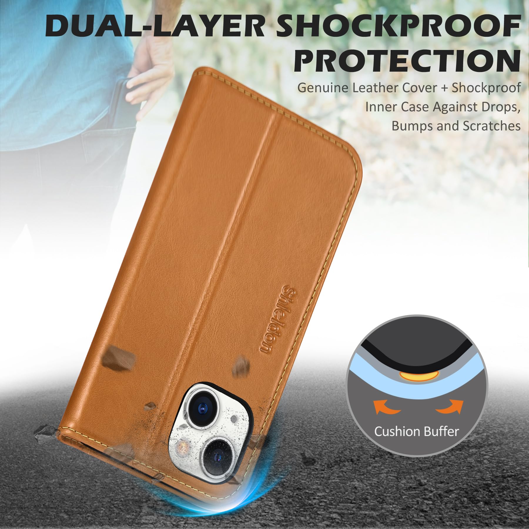 Foto 6 pulgar | Funda Shieldon De Piel Auténtica Tipo Cartera Para Iphone 14 5g, Color Marrón - Venta Internacional.
