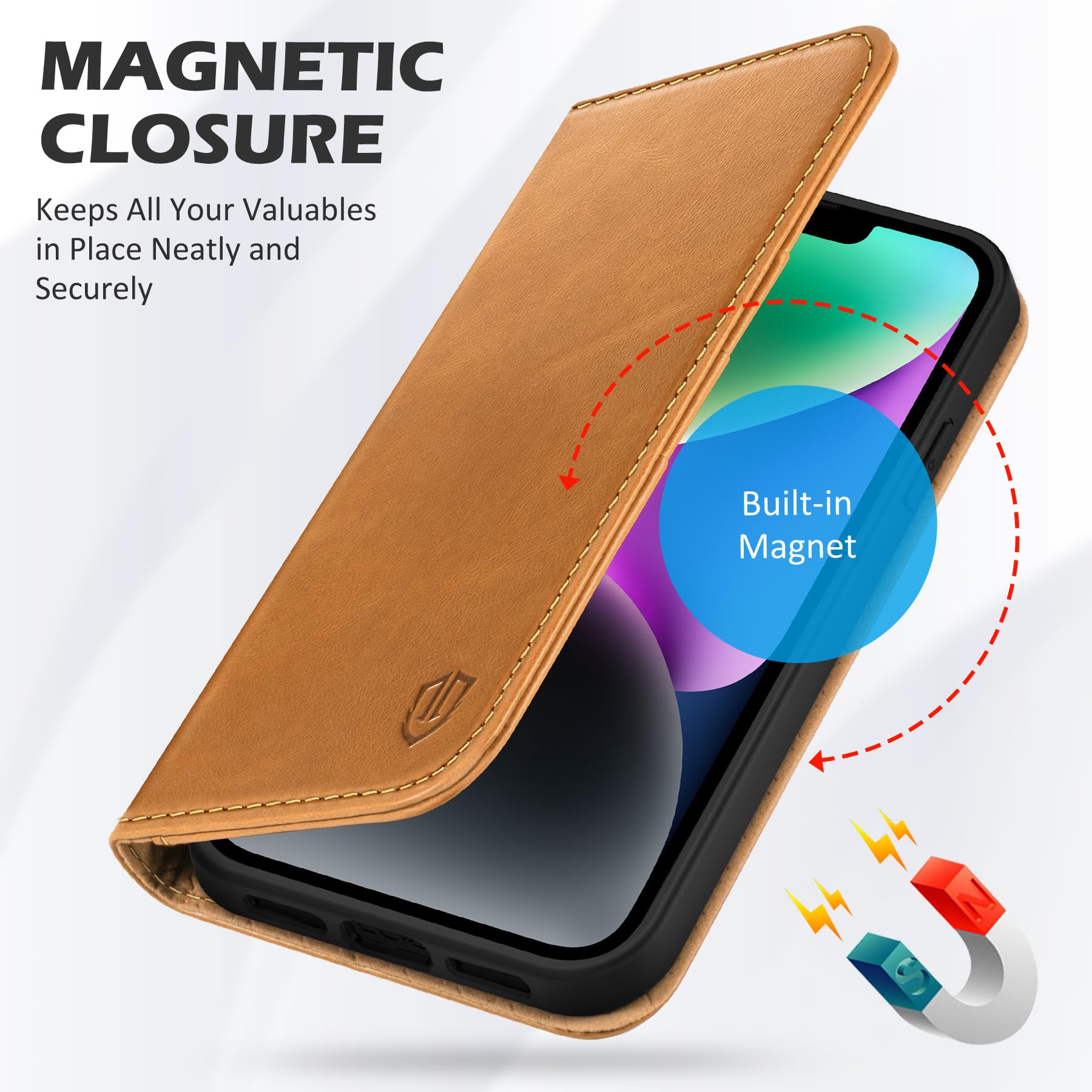 Foto 8 pulgar | Funda Shieldon De Piel Auténtica Tipo Cartera Para Iphone 14 5g, Color Marrón - Venta Internacional.