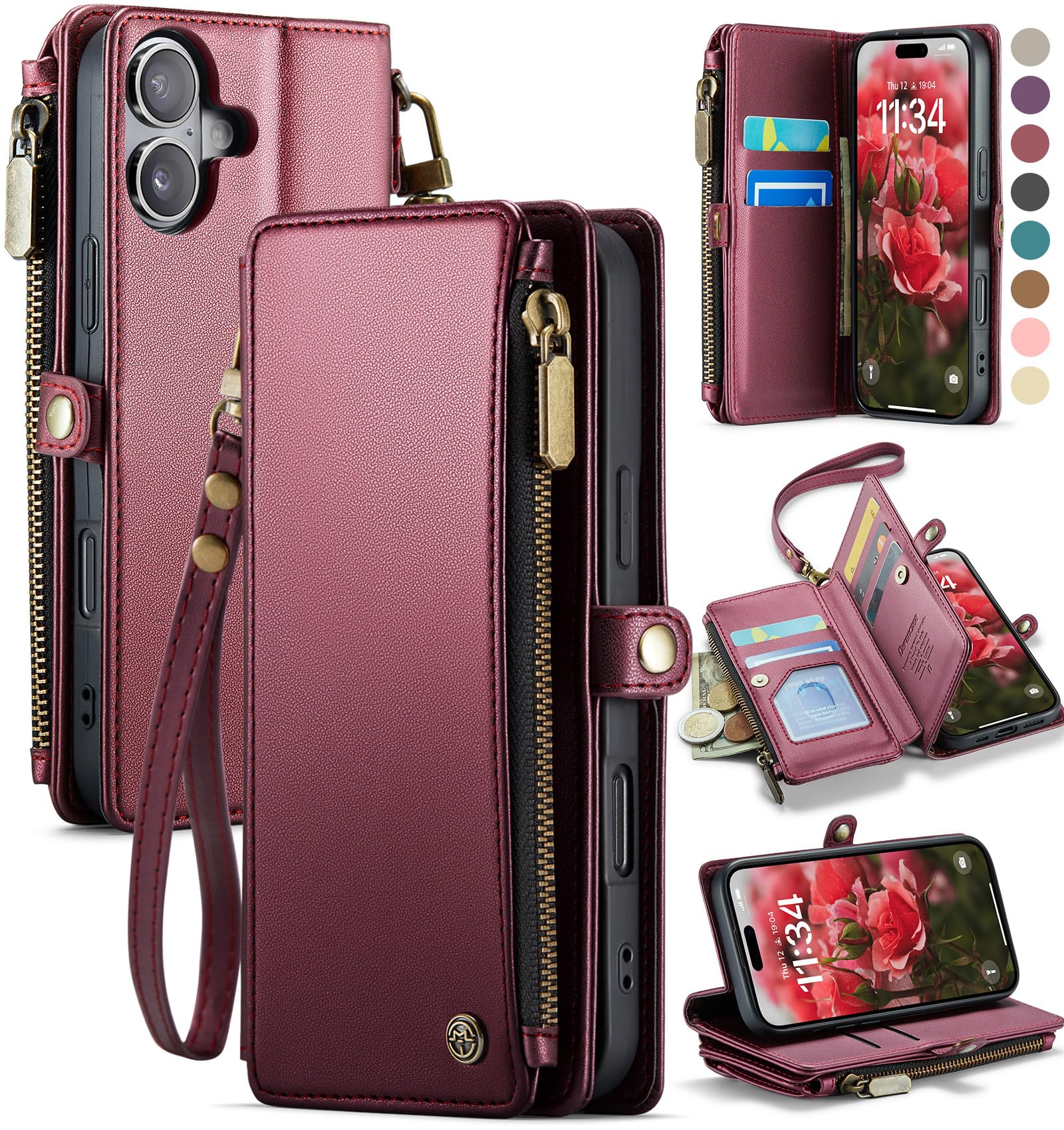 Foto 1 | Funda De Teléfono Wallet Defcase Compatible Con Iphone 16, Color Rojo Vino - Venta Internacional.