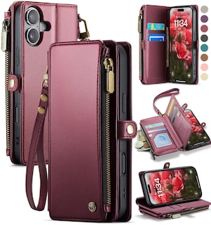 Foto 1 | Funda De Teléfono Wallet Defcase Compatible Con Iphone 16, Color Rojo Vino - Venta Internacional.