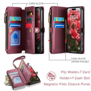 Foto 3 | Funda De Teléfono Wallet Defcase Compatible Con Iphone 16, Color Rojo Vino - Venta Internacional.