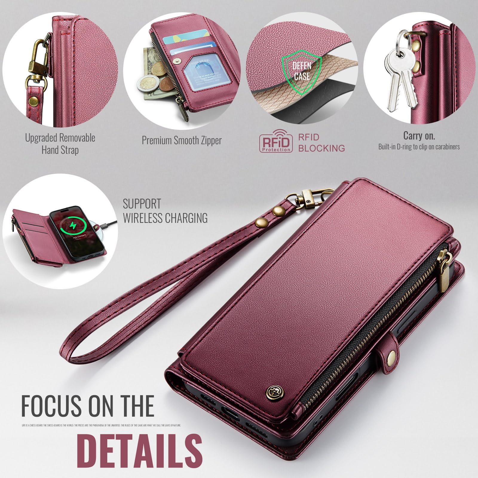 Foto 6 pulgar | Funda De Teléfono Wallet Defcase Compatible Con Iphone 16, Color Rojo Vino - Venta Internacional.