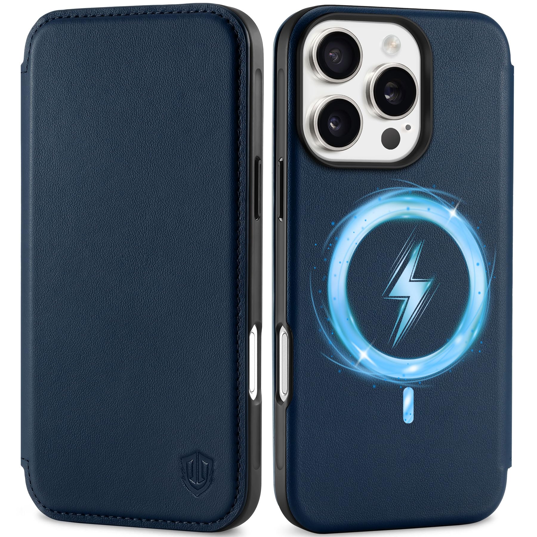 Foto 2 pulgar | Funda Tipo Cartera Shieldon Para Iphone 16 Pro 5g 2024 De Piel Azul - Venta Internacional.