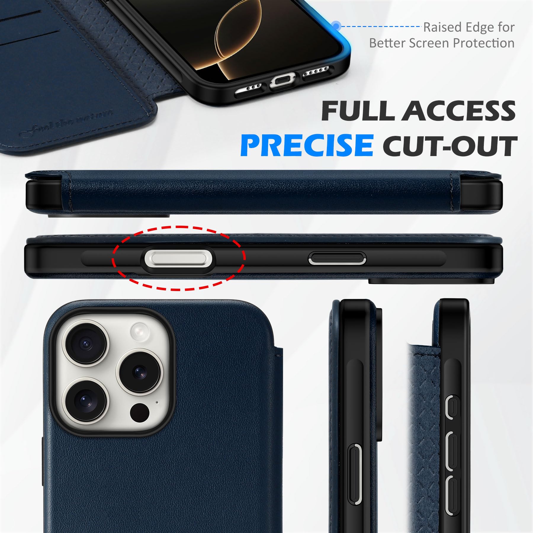 Foto 8 pulgar | Funda Tipo Cartera Shieldon Para Iphone 16 Pro 5g 2024 De Piel Azul - Venta Internacional.