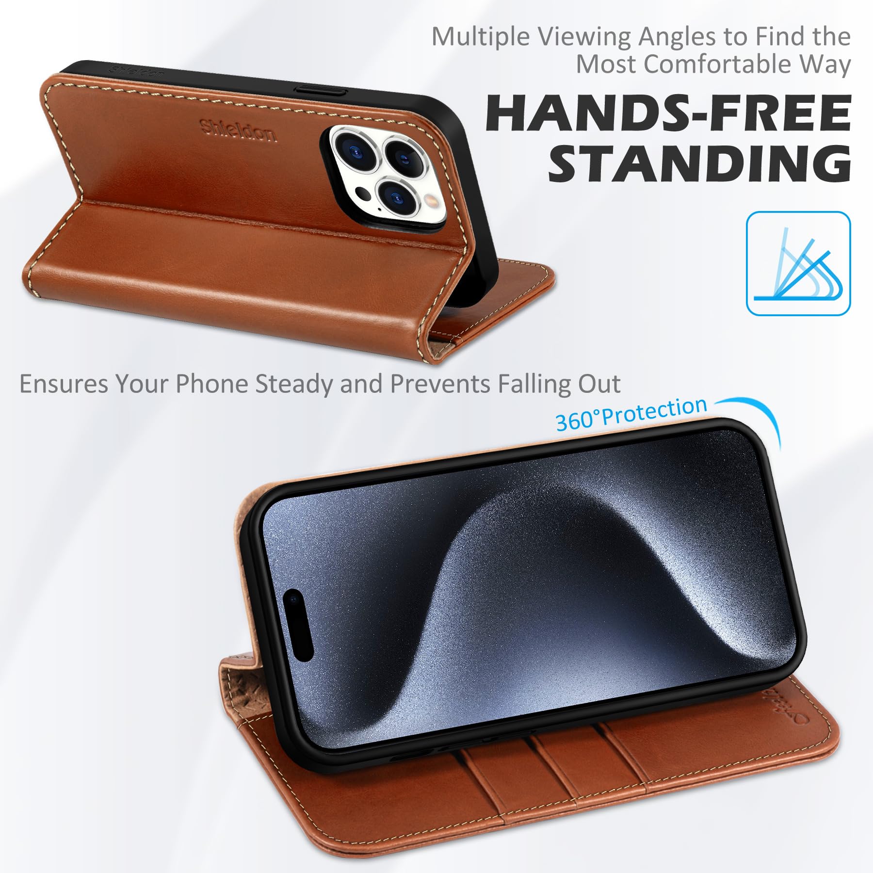 Foto 5 pulgar | Funda Shieldon Para Iphone 15 Pro Max De 6,7 Pulgadas De Piel Auténtica - Venta Internacional.