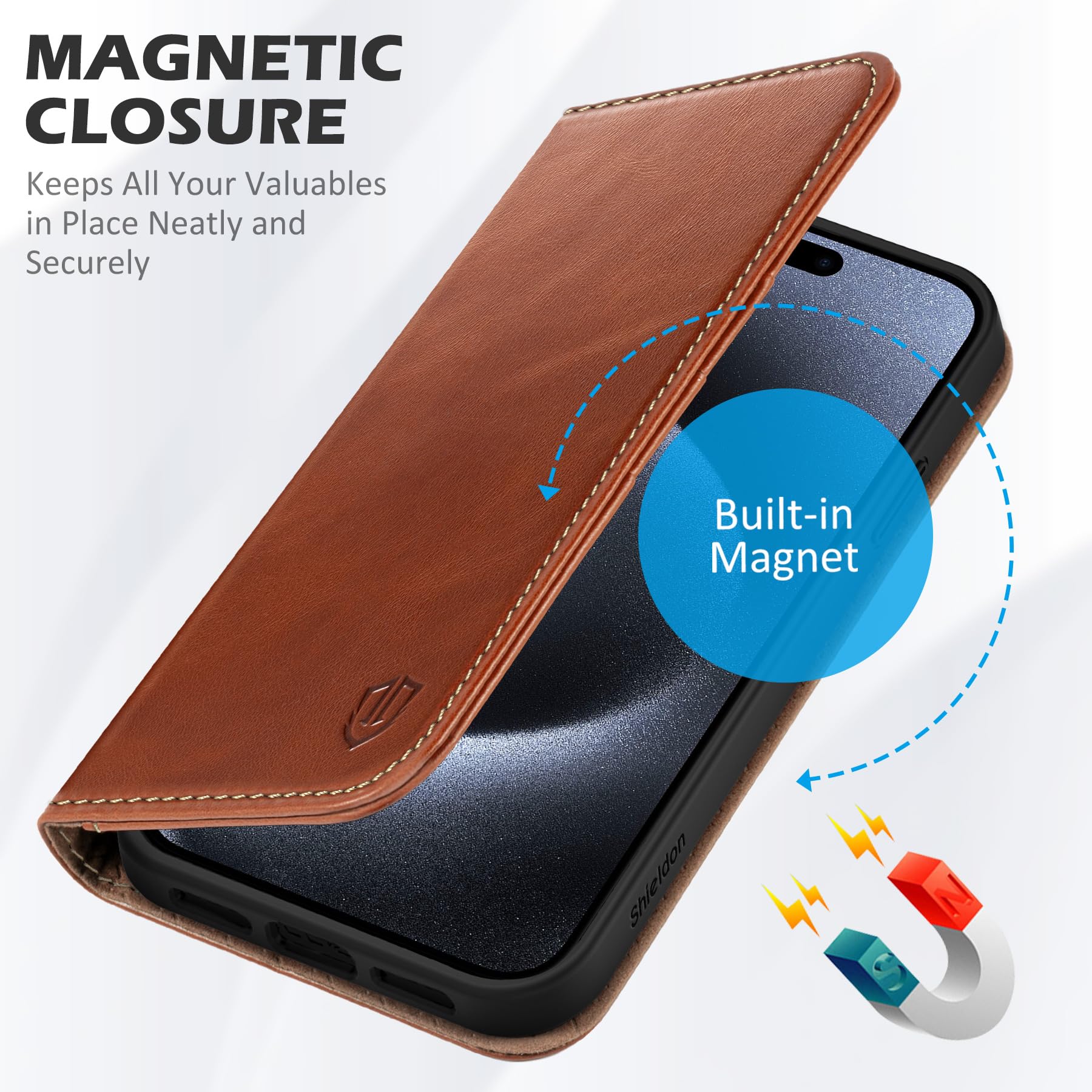 Foto 7 pulgar | Funda Shieldon Para Iphone 15 Pro Max De 6,7 Pulgadas De Piel Auténtica - Venta Internacional.
