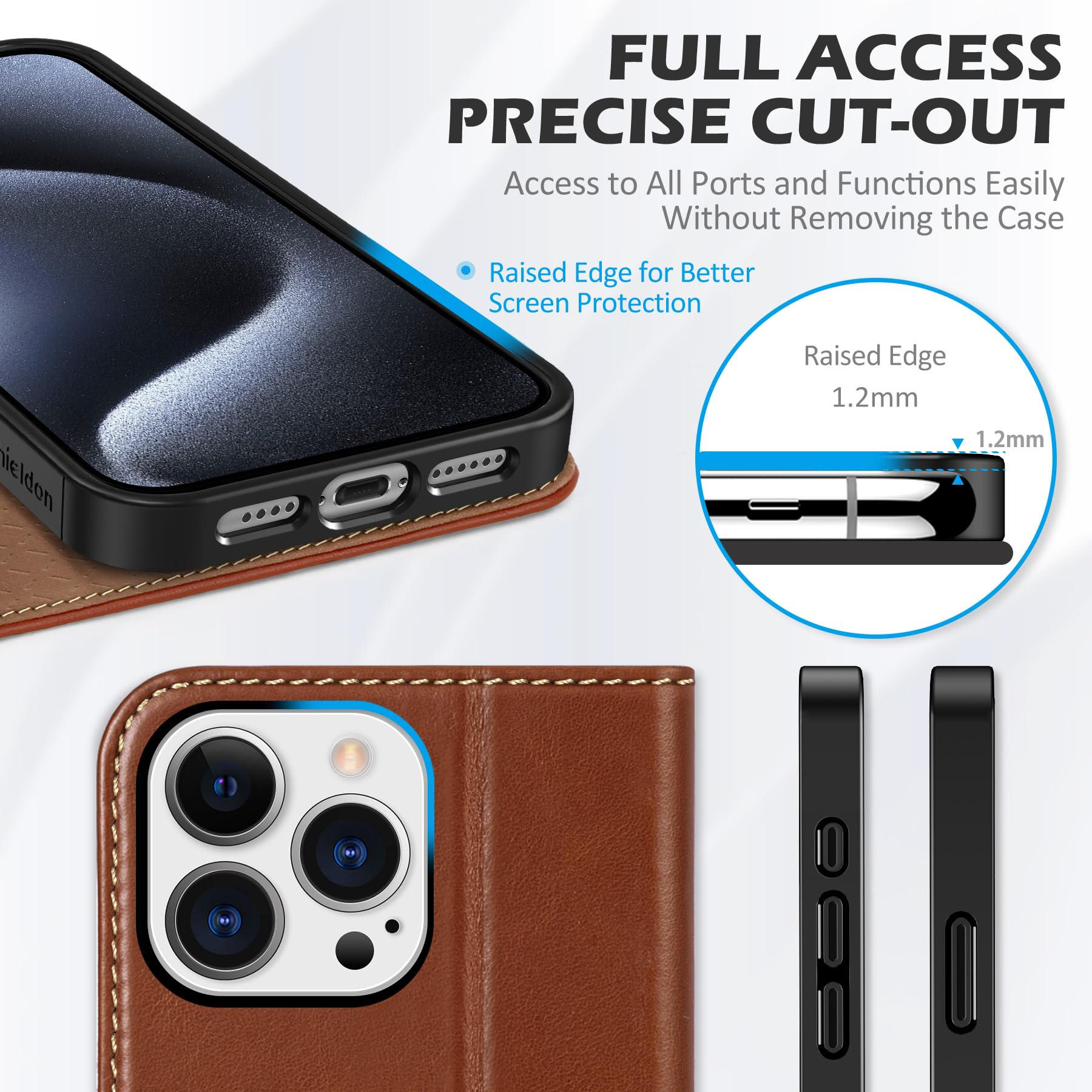 Foto 8 pulgar | Funda Shieldon Para Iphone 15 Pro Max De 6,7 Pulgadas De Piel Auténtica - Venta Internacional.