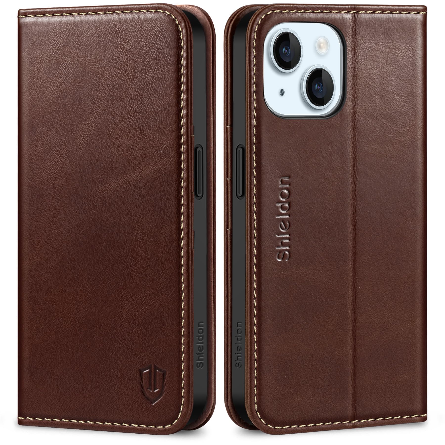 Foto 2 pulgar | Funda Shieldon Para Iphone 15 5g 2023, Piel Auténtica, Retro, Color Café - Venta Internacional.