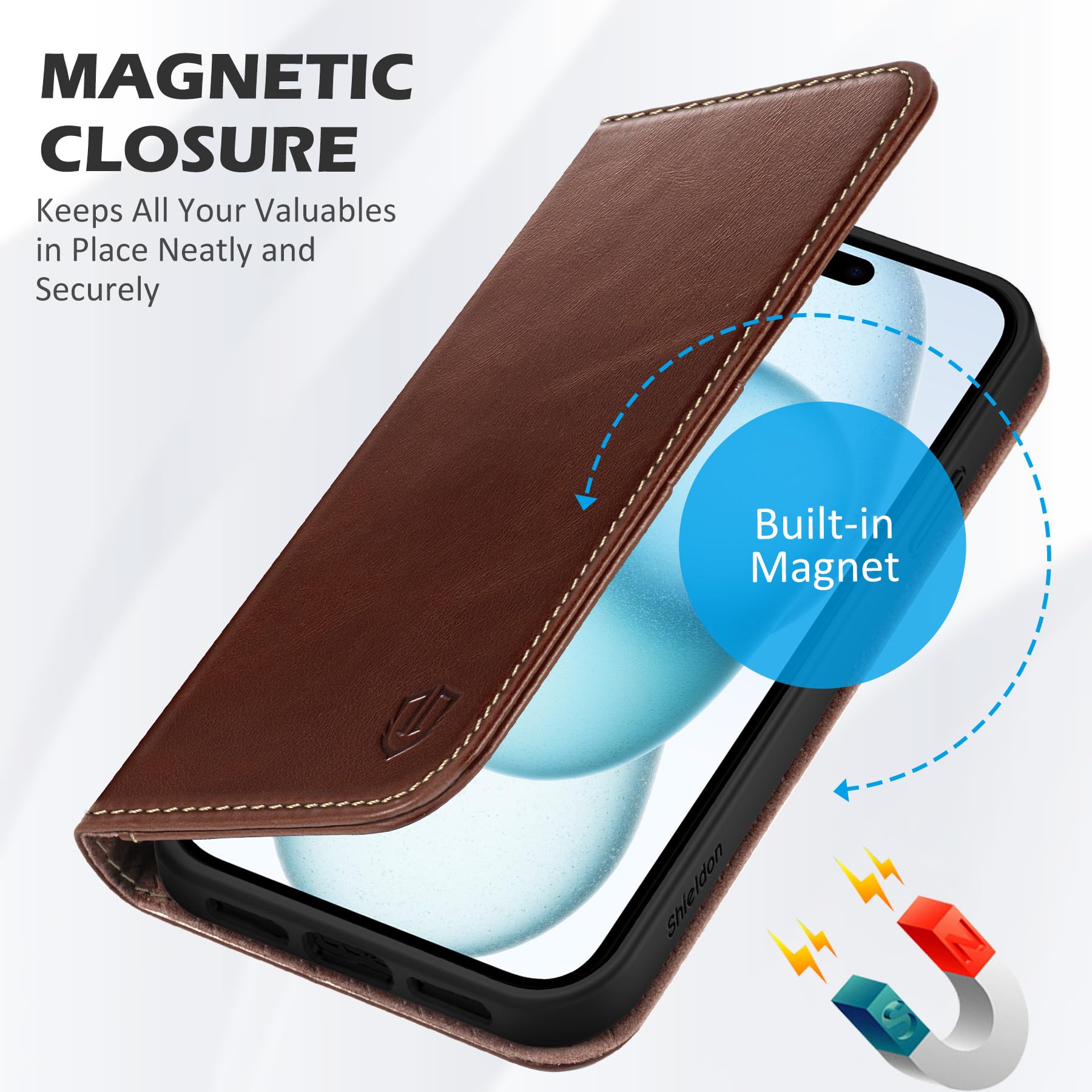 Foto 7 pulgar | Funda Shieldon Para Iphone 15 5g 2023, Piel Auténtica, Retro, Color Café - Venta Internacional.