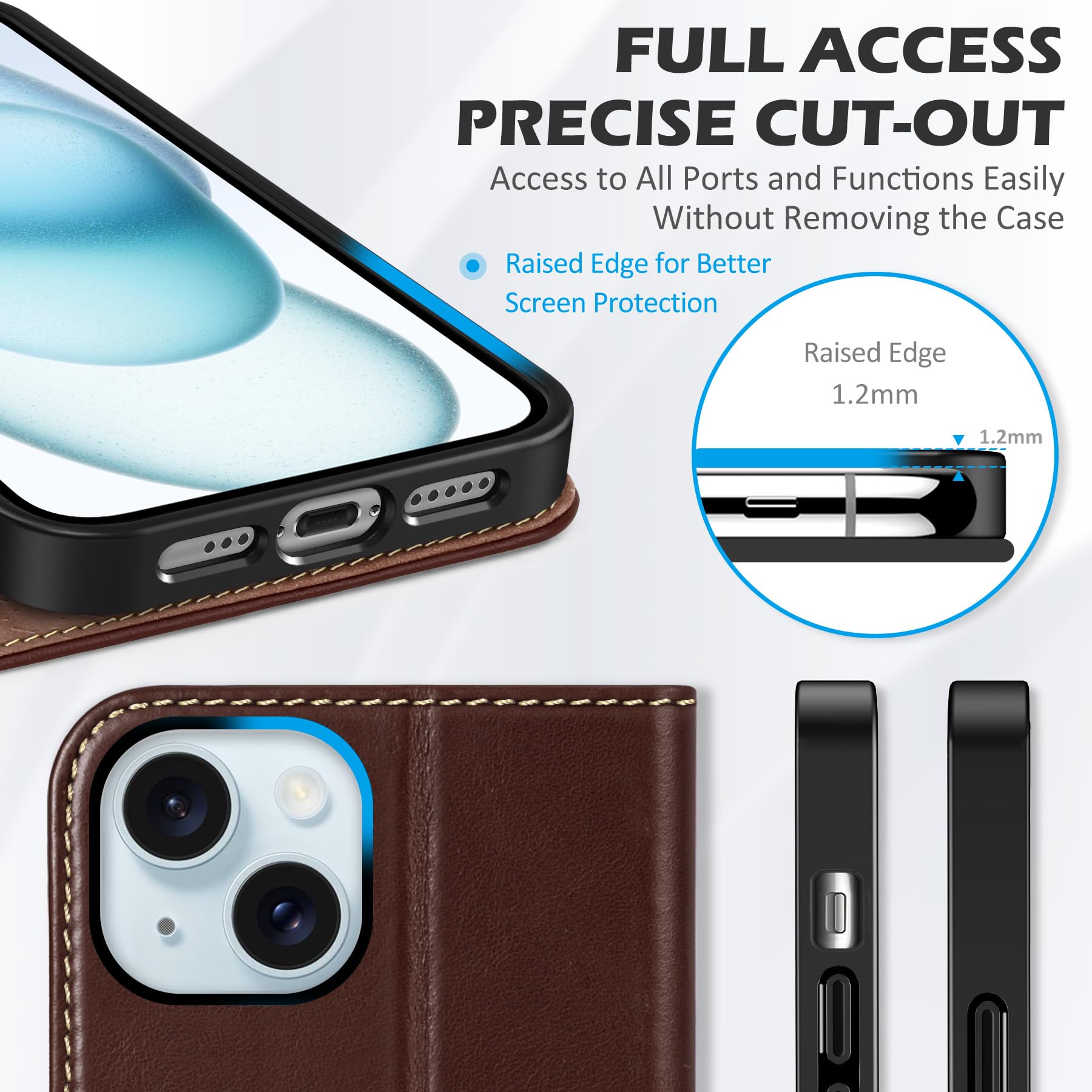 Foto 8 pulgar | Funda Shieldon Para Iphone 15 5g 2023, Piel Auténtica, Retro, Color Café - Venta Internacional.