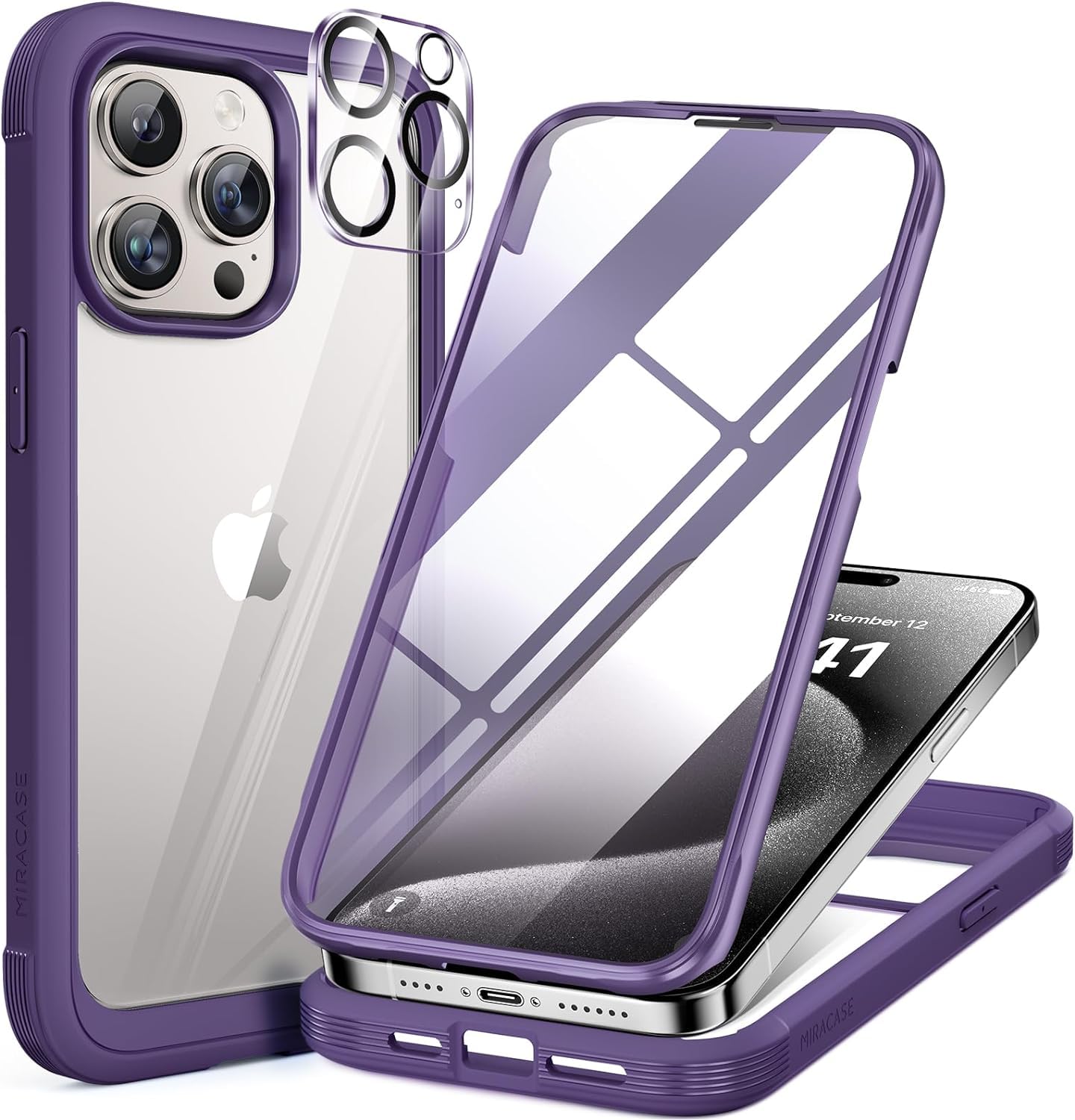 Funda Miracase Para Iphone 15 Pro Con Pantalla De Cristal, Color Morado - Venta Internacional.