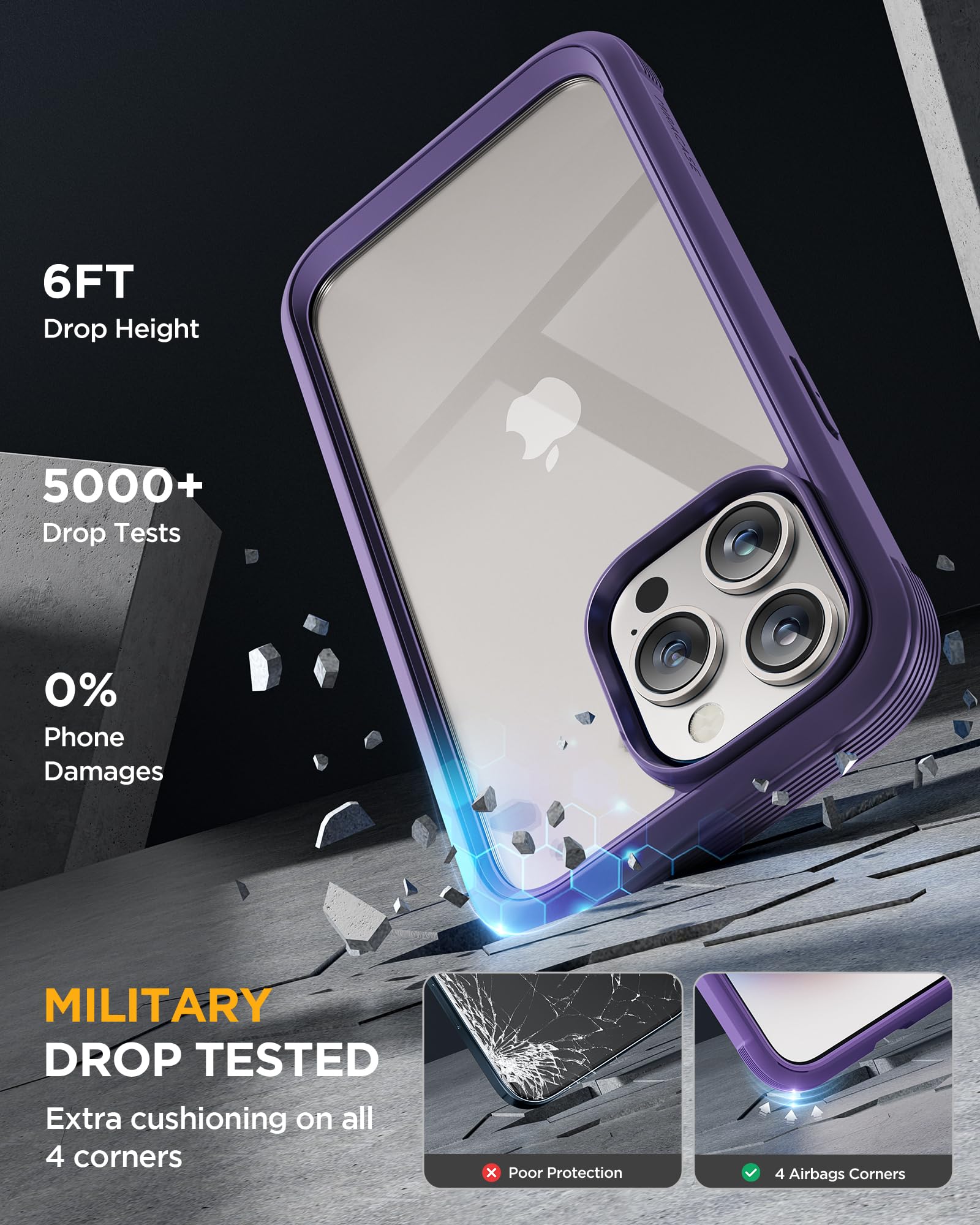 Foto 5 pulgar | Funda Miracase Para Iphone 15 Pro Con Pantalla De Cristal, Color Morado - Venta Internacional.
