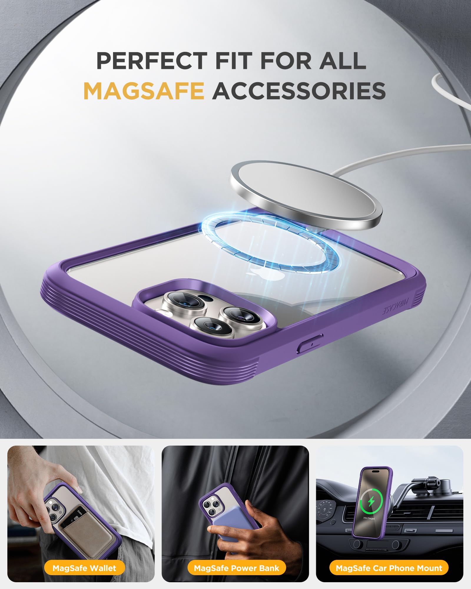 Foto 7 pulgar | Funda Miracase Para Iphone 15 Pro Con Pantalla De Cristal, Color Morado - Venta Internacional.