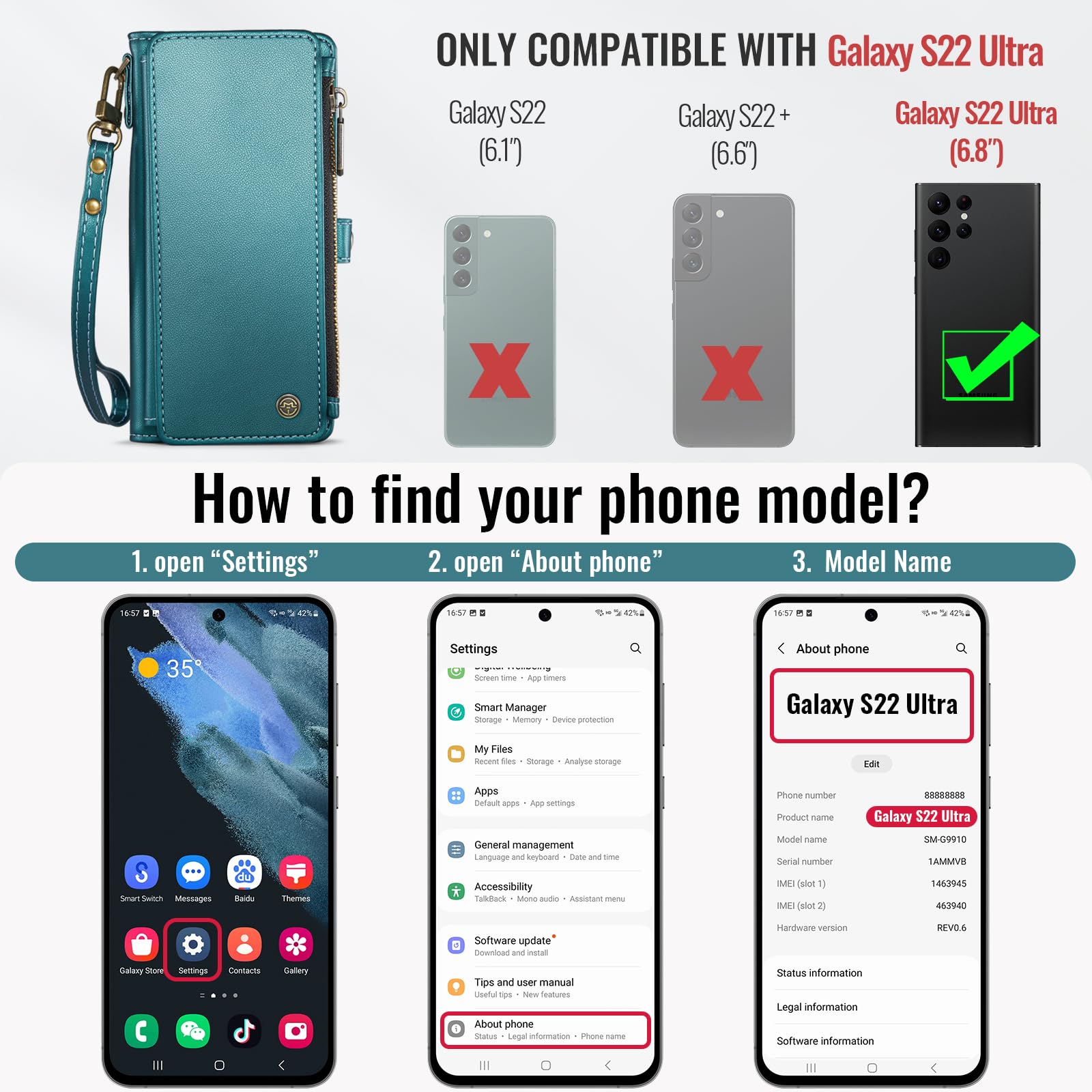 Foto 3 pulgar | Funda Tipo Cartera Compatible Con Samsung Galaxy S22 Ultra 5g - Venta Internacional.