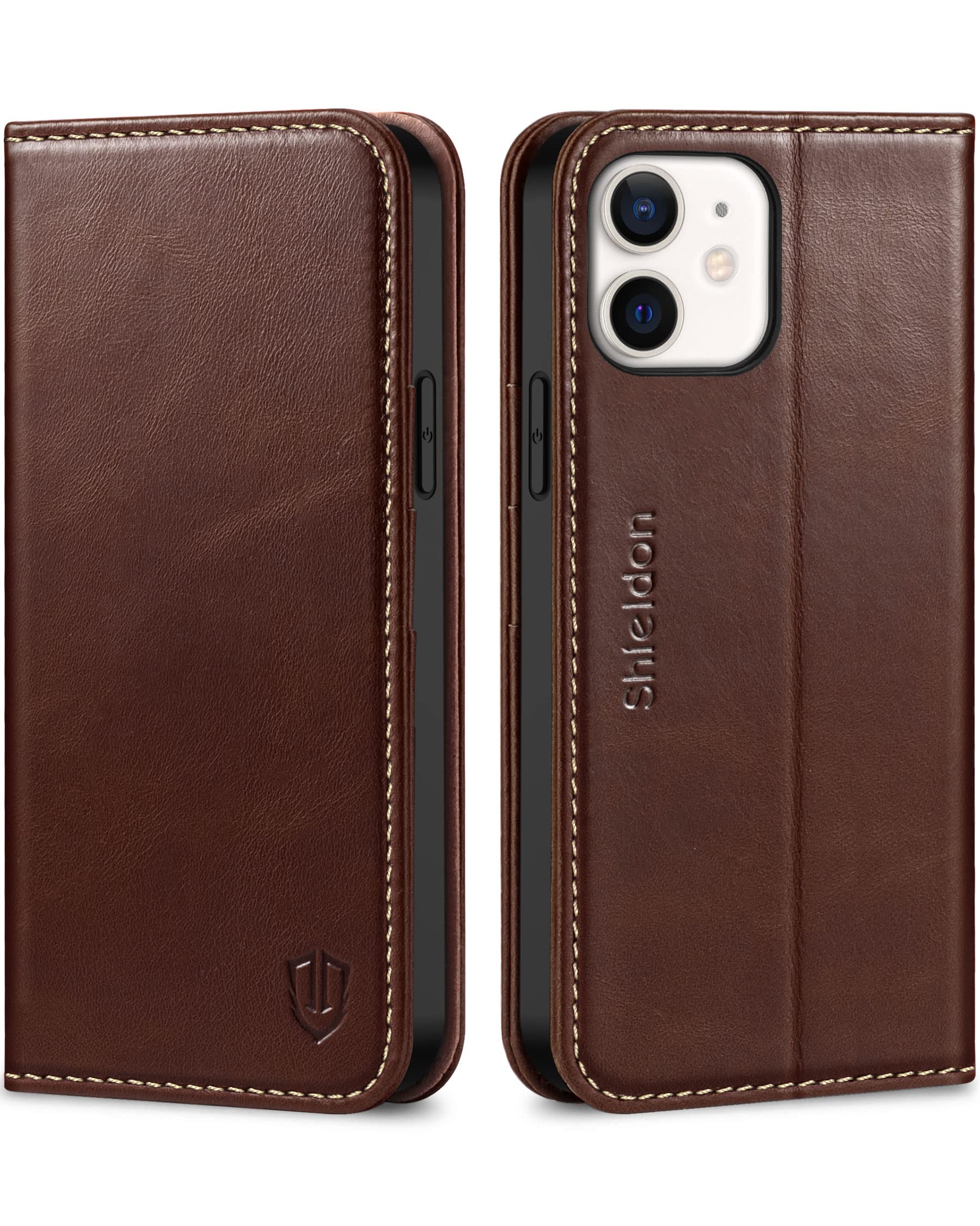 Foto 2 pulgar | Funda Shieldon Para Iphone 12 6.1 De Piel Auténtica Tipo Cartera, Color Café - Venta Internacional.