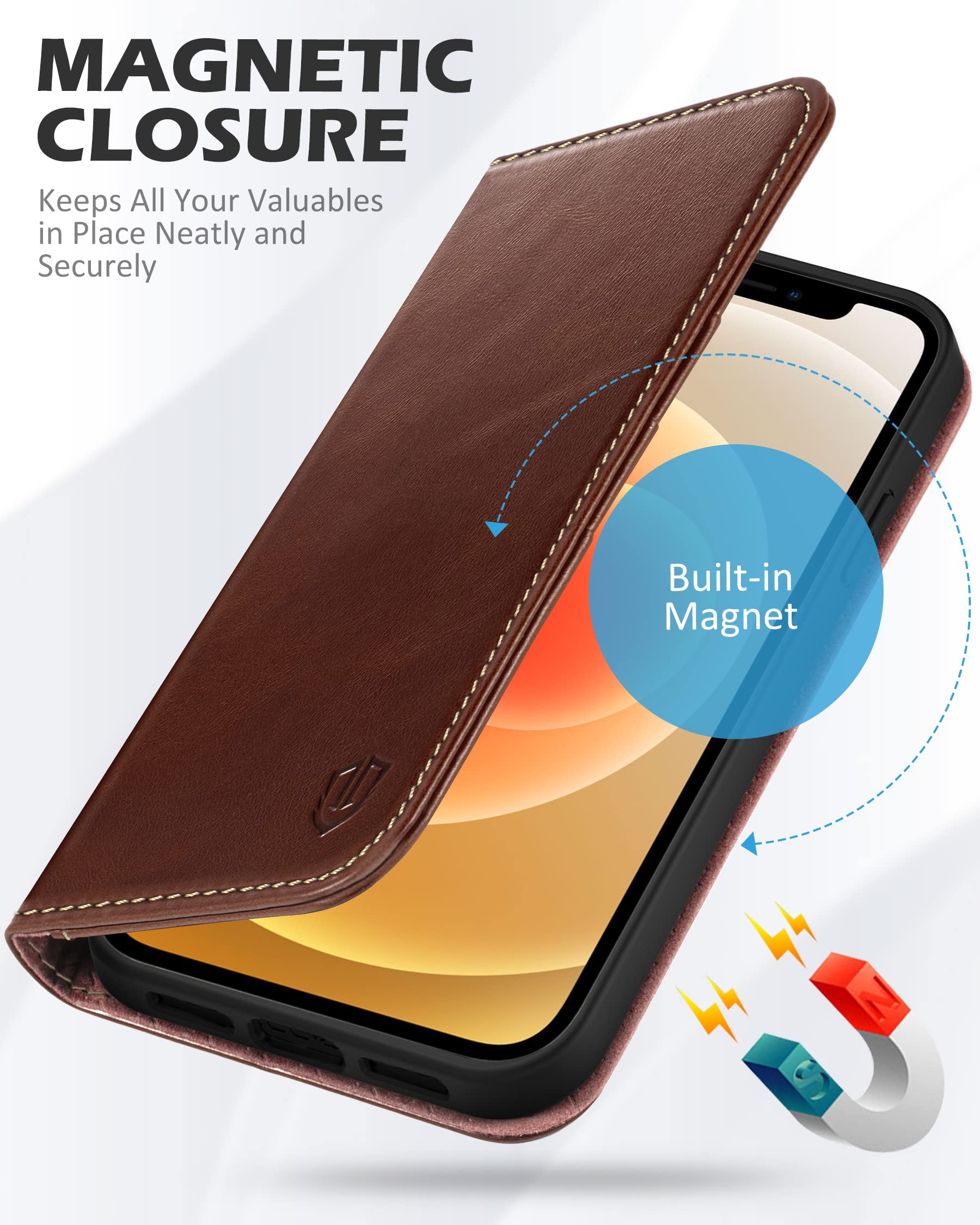 Foto 4 | Funda Shieldon Para Iphone 12 6.1 De Piel Auténtica Tipo Cartera, Color Café - Venta Internacional.