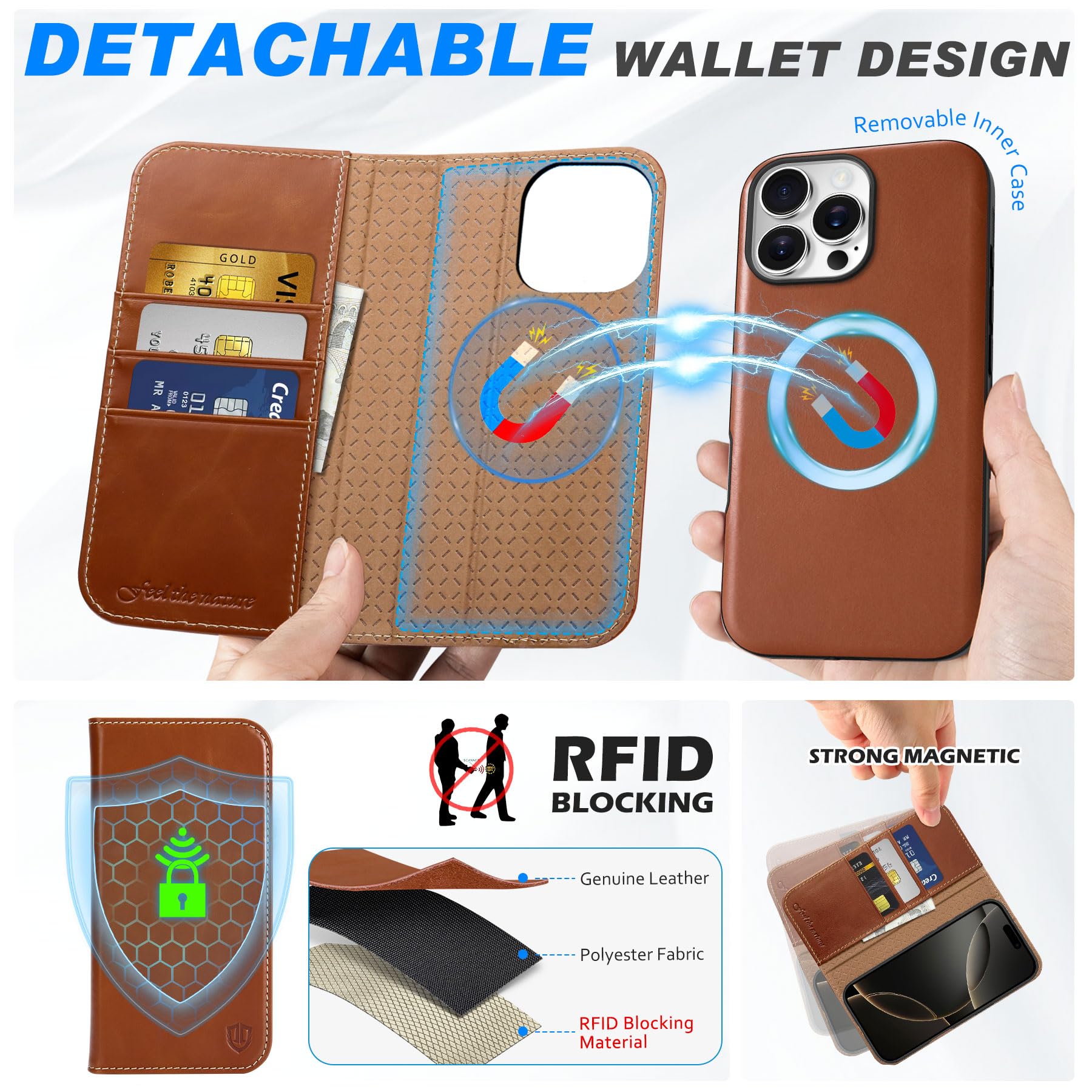 Foto 4 pulgar | Funda Shieldon Para Iphone 16 Pro 2024 De Piel Auténtica, Color Marrón - Venta Internacional.