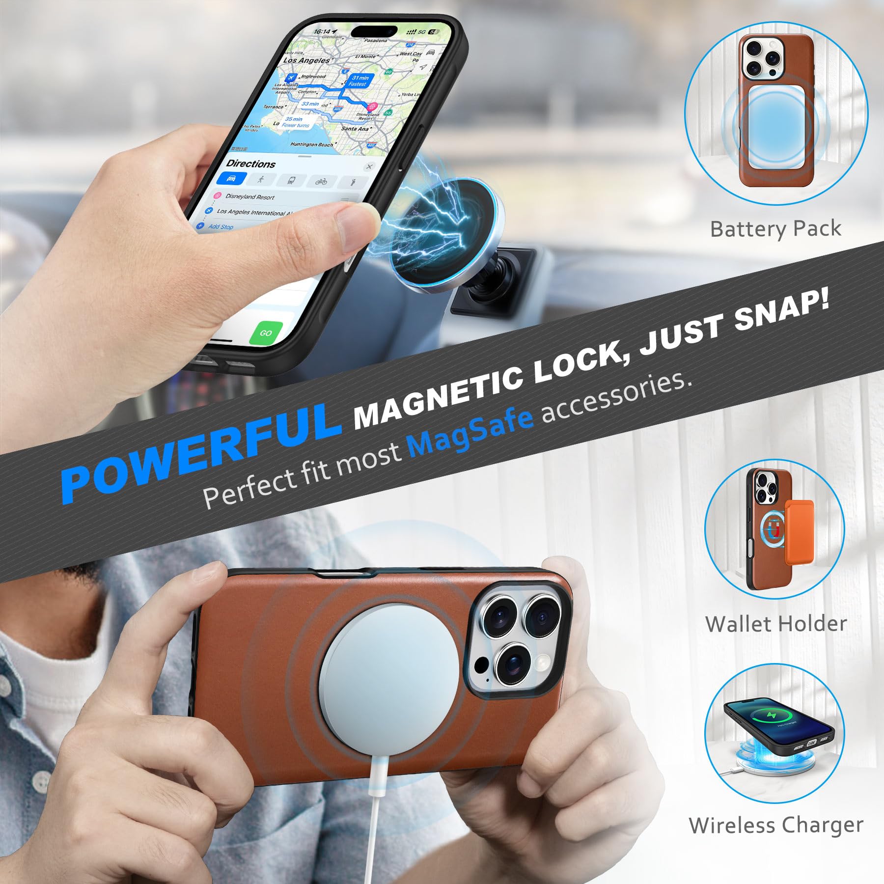 Foto 5 pulgar | Funda Shieldon Para Iphone 16 Pro 2024 De Piel Auténtica, Color Marrón - Venta Internacional.