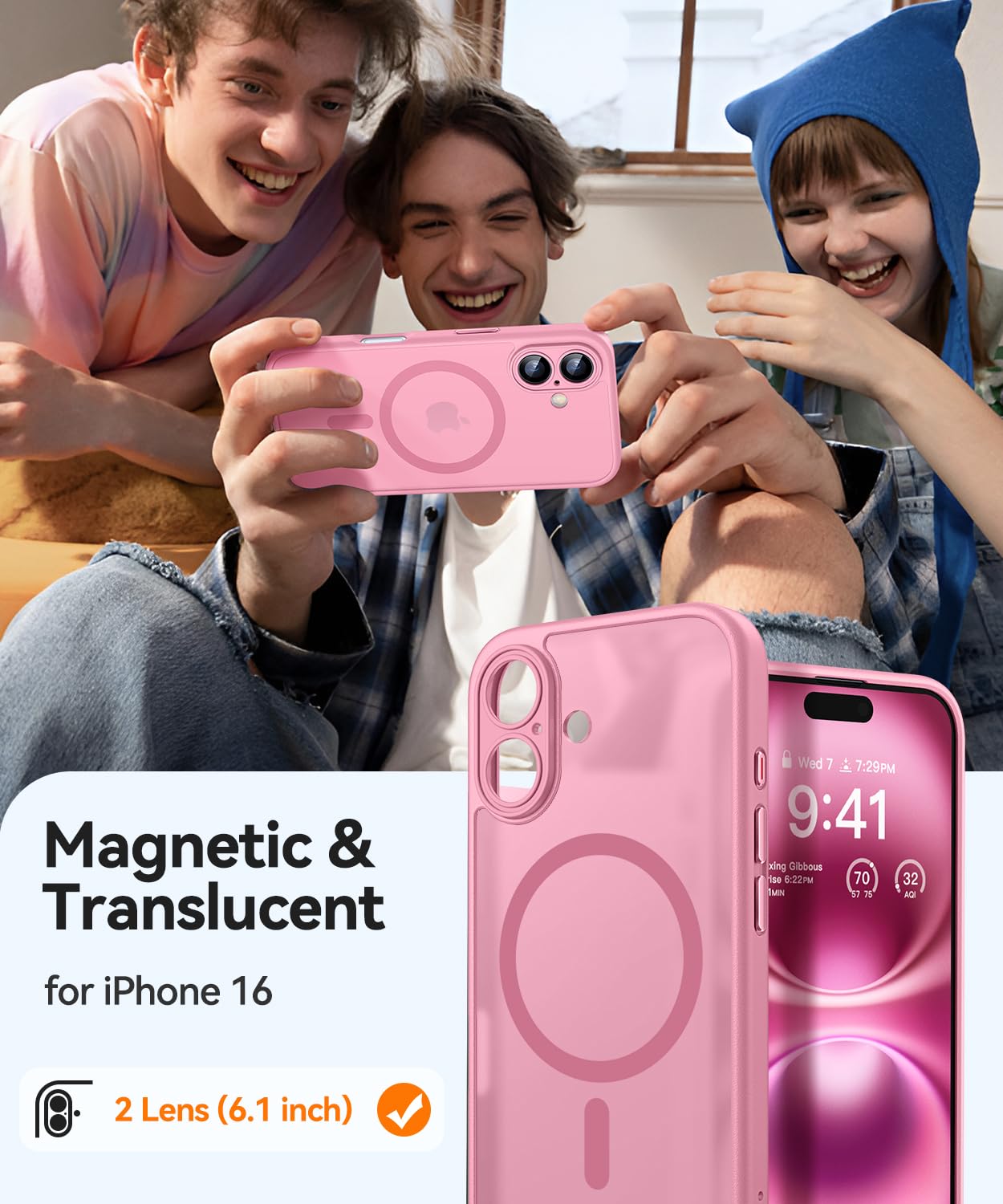 Foto 3 pulgar | Funda Magnética Canshn Para Iphone 16 A Prueba De Golpes, Color Rosa - Venta Internacional.