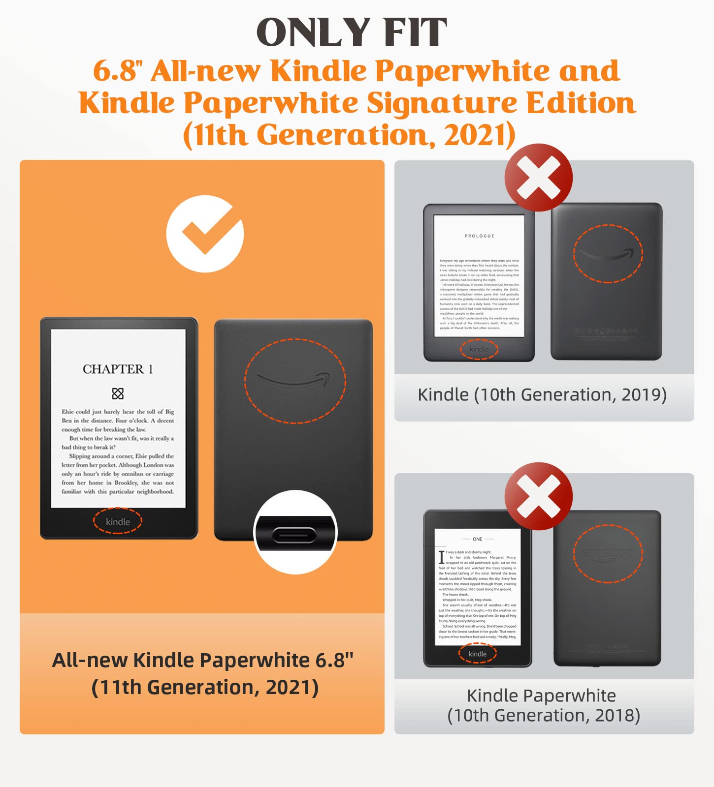 Foto 2 | Funda Moko Para Kindle Paperwhite 2021 De 6,8 Pulgadas Con Encendido Automático, Color Negro - Venta Internacional.