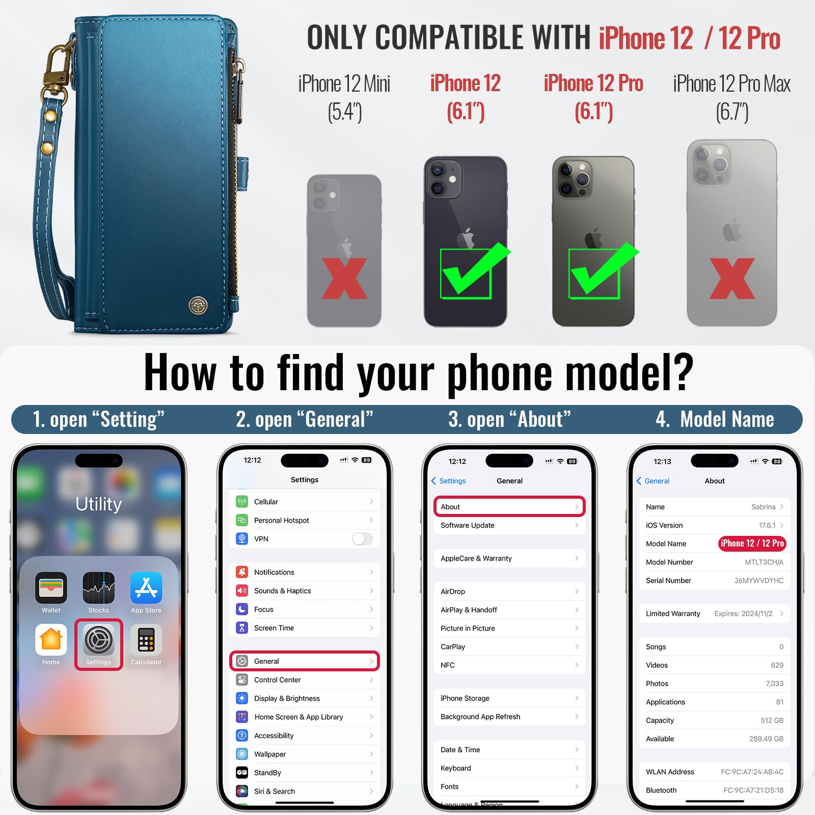 Foto 3 pulgar | Funda Wallet Defcase Compatible Con Iphone 12/pro, Color Azul Oscuro - Venta Internacional.