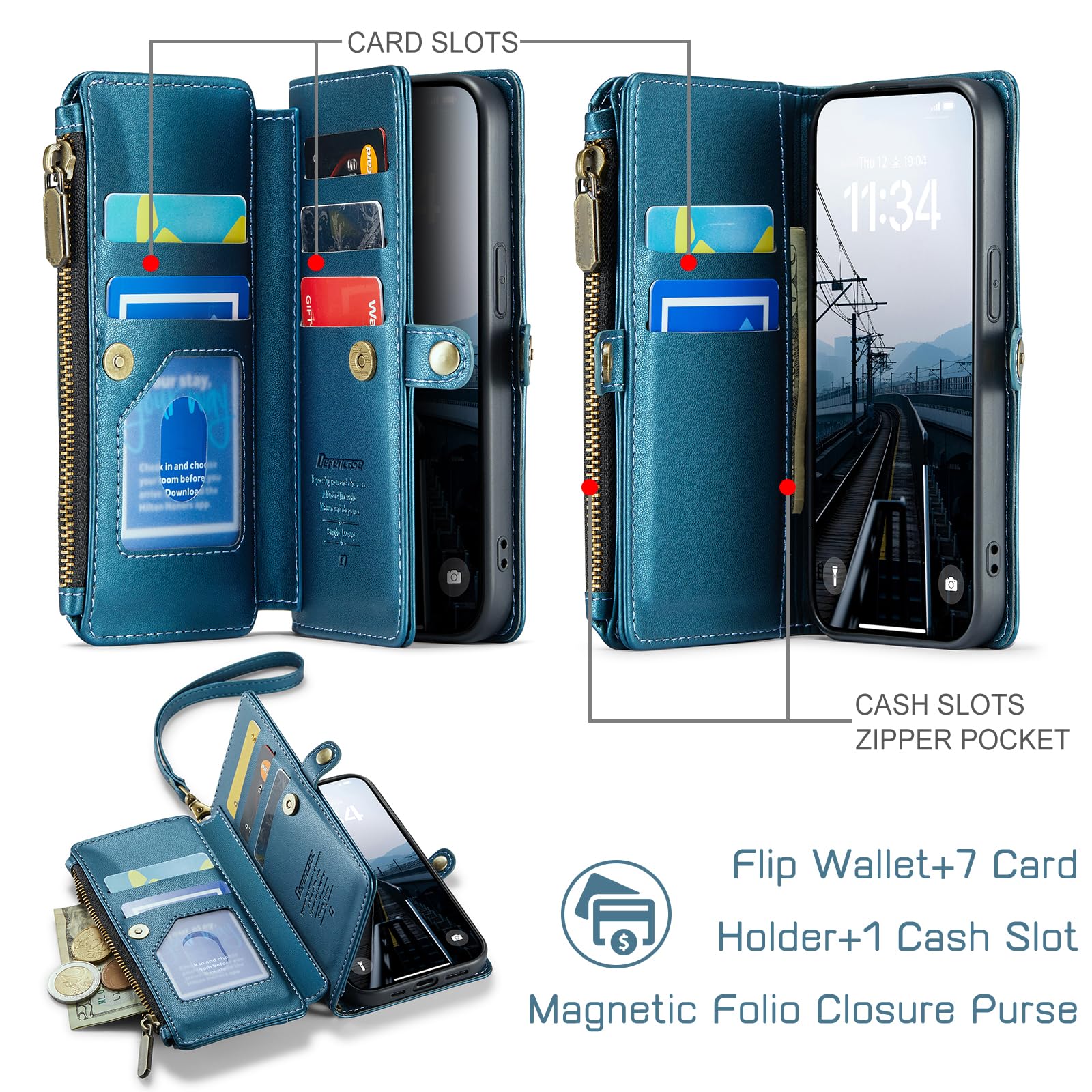 Foto 4 pulgar | Funda Wallet Defcase Compatible Con Iphone 12/pro, Color Azul Oscuro - Venta Internacional.