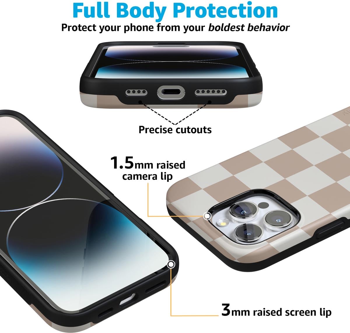 Foto 6 pulgar | Funda Para Teléfono Casely Iphone 16 Pro Fit Check, Tablero De Ajedrez Neutro - Venta Internacional.