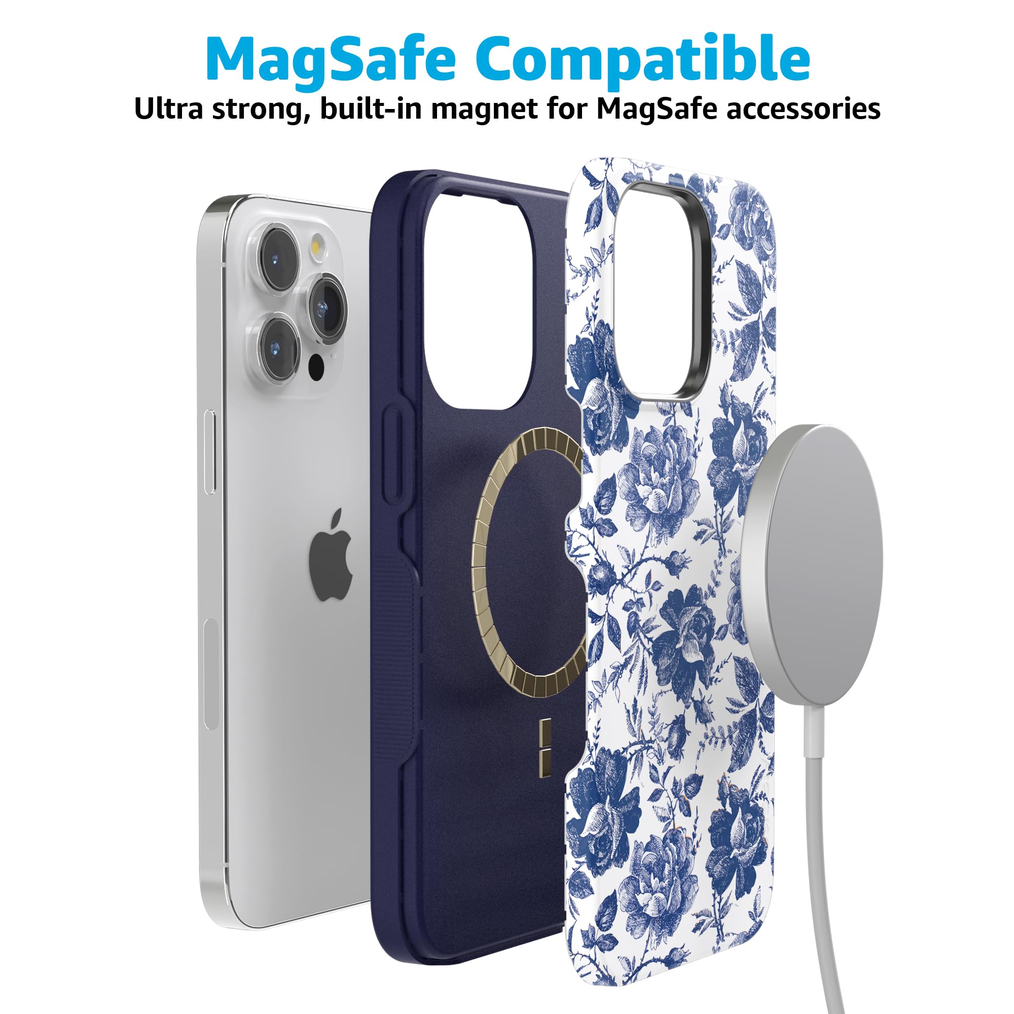 Foto 5 pulgar | Funda Para Teléfono Casely Rose To Fame Con Estampado Floral Azul Y Blanco Para Iphone 15 Pro - Venta Internacional.