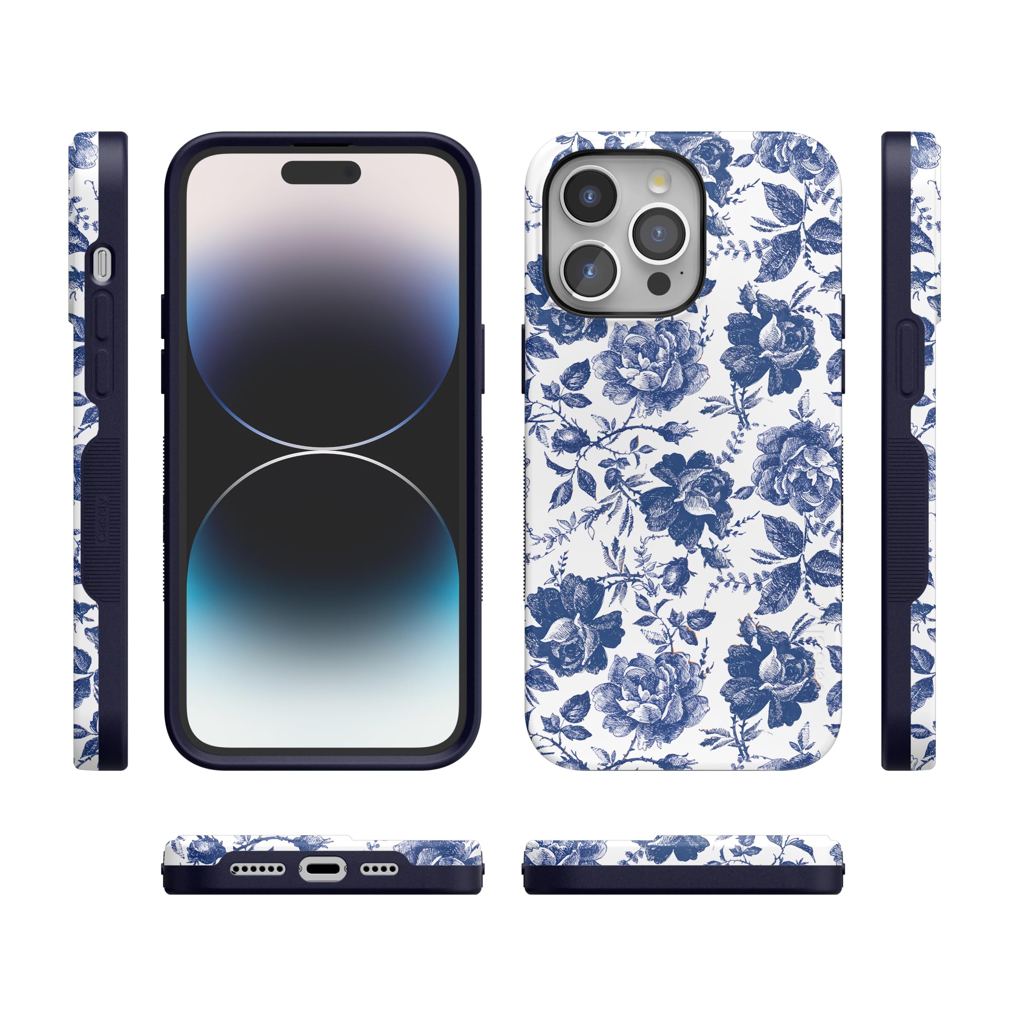 Foto 6 | Funda Para Teléfono Casely Rose To Fame Con Estampado Floral Azul Y Blanco Para Iphone 15 Pro - Venta Internacional.