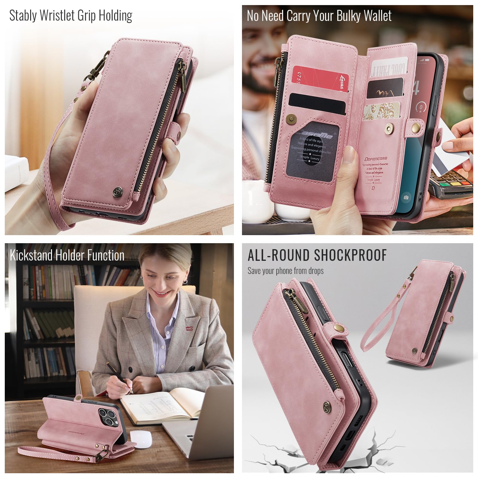 Foto 5 pulgar | Funda Wallet Defcase Compatible Con Iphone 15 Pro Rose - Venta Internacional.