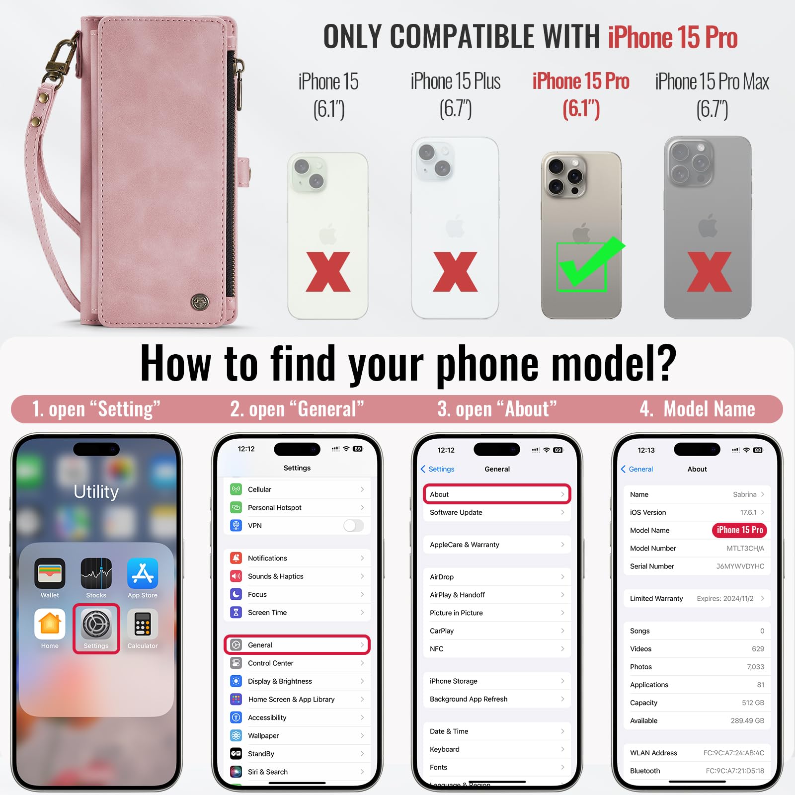Foto 7 pulgar | Funda Wallet Defcase Compatible Con Iphone 15 Pro Rose - Venta Internacional.