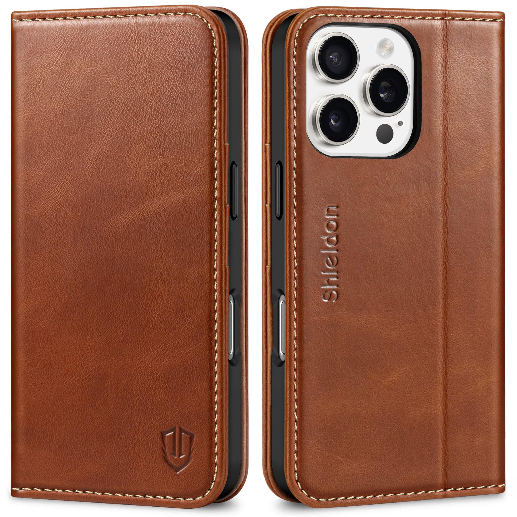 Foto 2 pulgar | Funda Tipo Cartera Shieldon Para Iphone 16 Pro 6.3 2024 De Piel Auténtica - Venta Internacional.