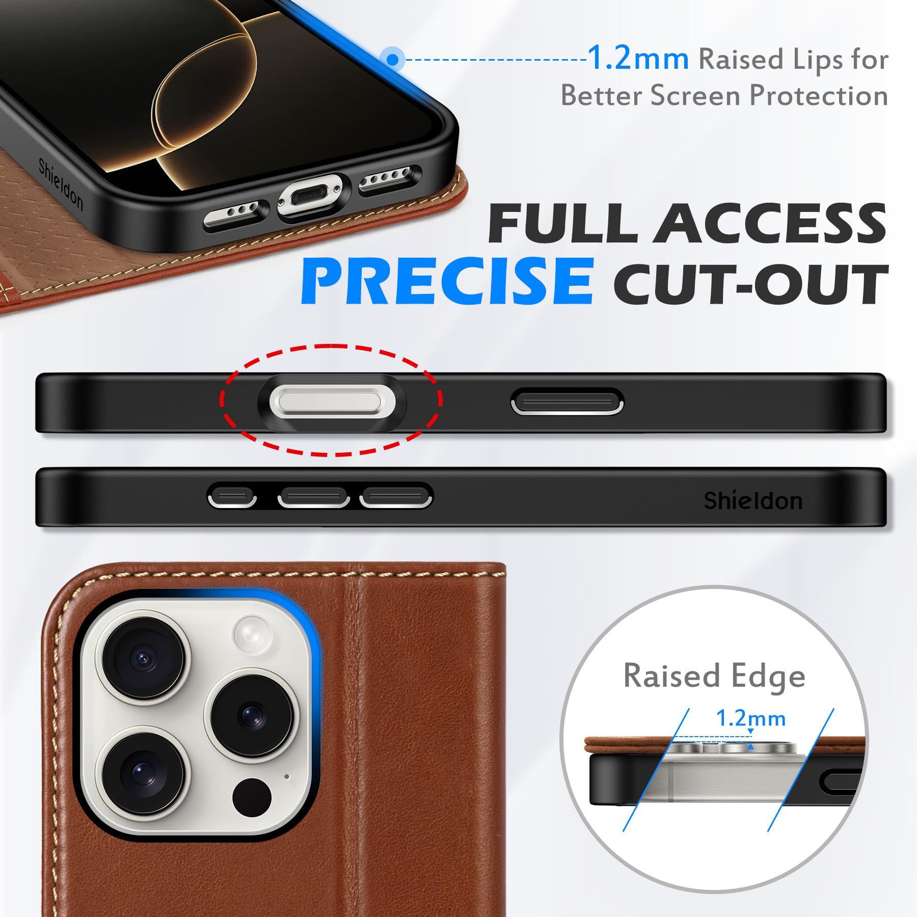 Foto 8 pulgar | Funda Tipo Cartera Shieldon Para Iphone 16 Pro 6.3 2024 De Piel Auténtica - Venta Internacional.