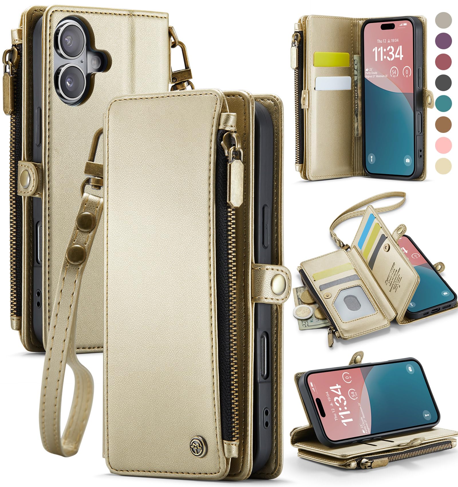 Foto 1 | Funda De Teléfono Wallet Defcase Compatible Con Iphone 16, Color Dorado - Venta Internacional.