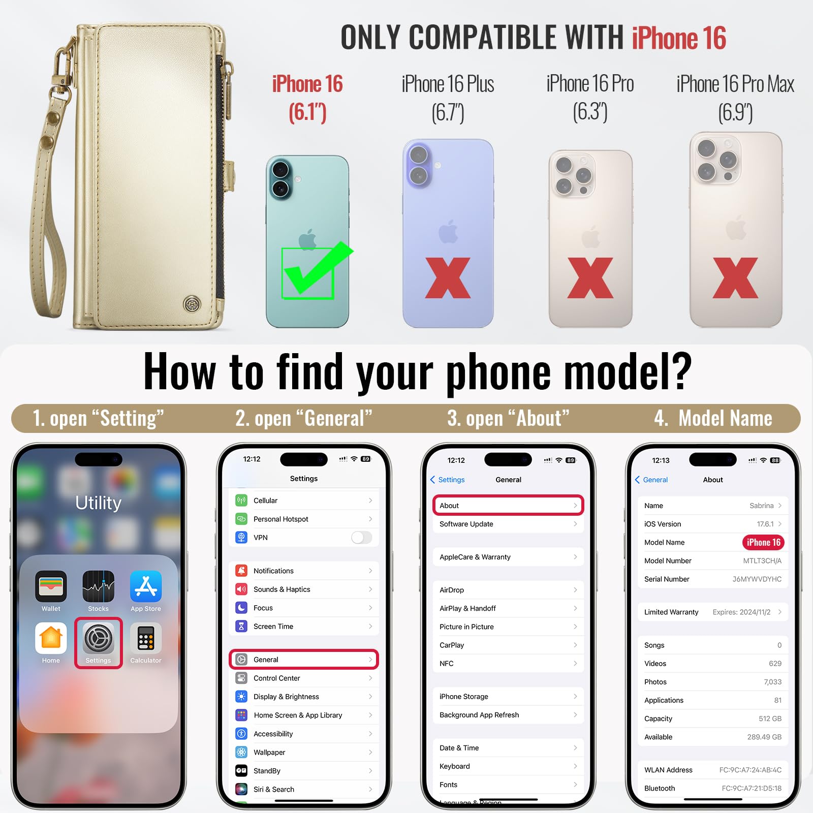 Foto 2 | Funda De Teléfono Wallet Defcase Compatible Con Iphone 16, Color Dorado - Venta Internacional.