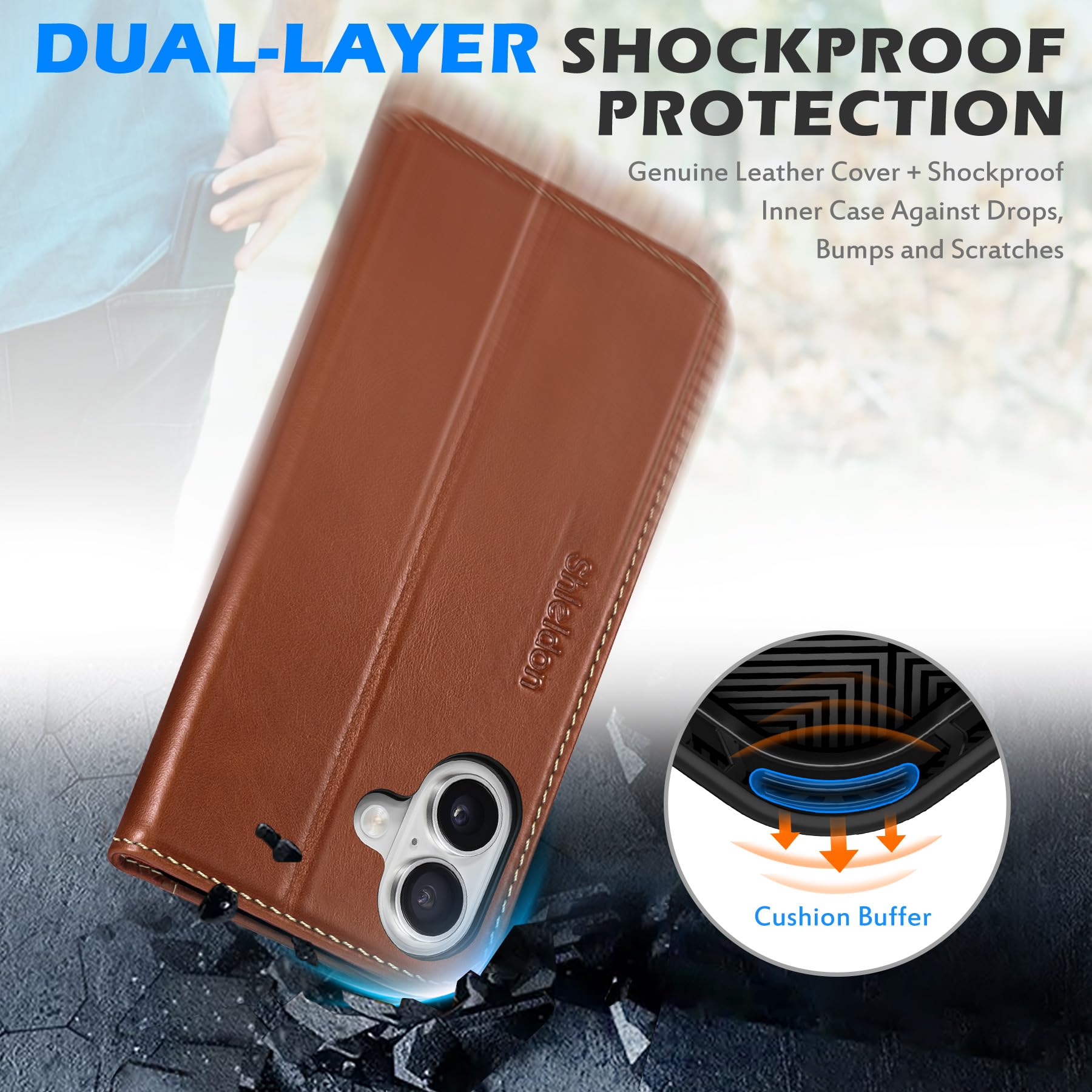 Foto 5 | Funda Shieldon Para Iphone 16 5g 6.1 De Piel Auténtica, Color Marrón - Venta Internacional.