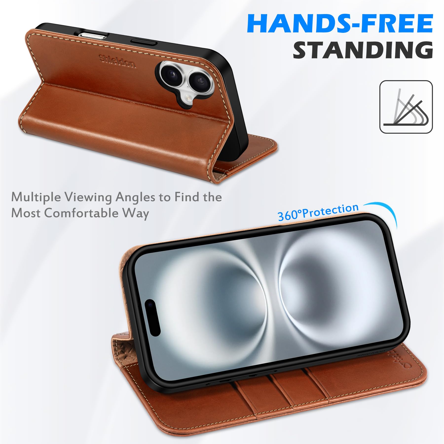 Foto 7 pulgar | Funda Shieldon Para Iphone 16 5g 6.1 De Piel Auténtica, Color Marrón - Venta Internacional.