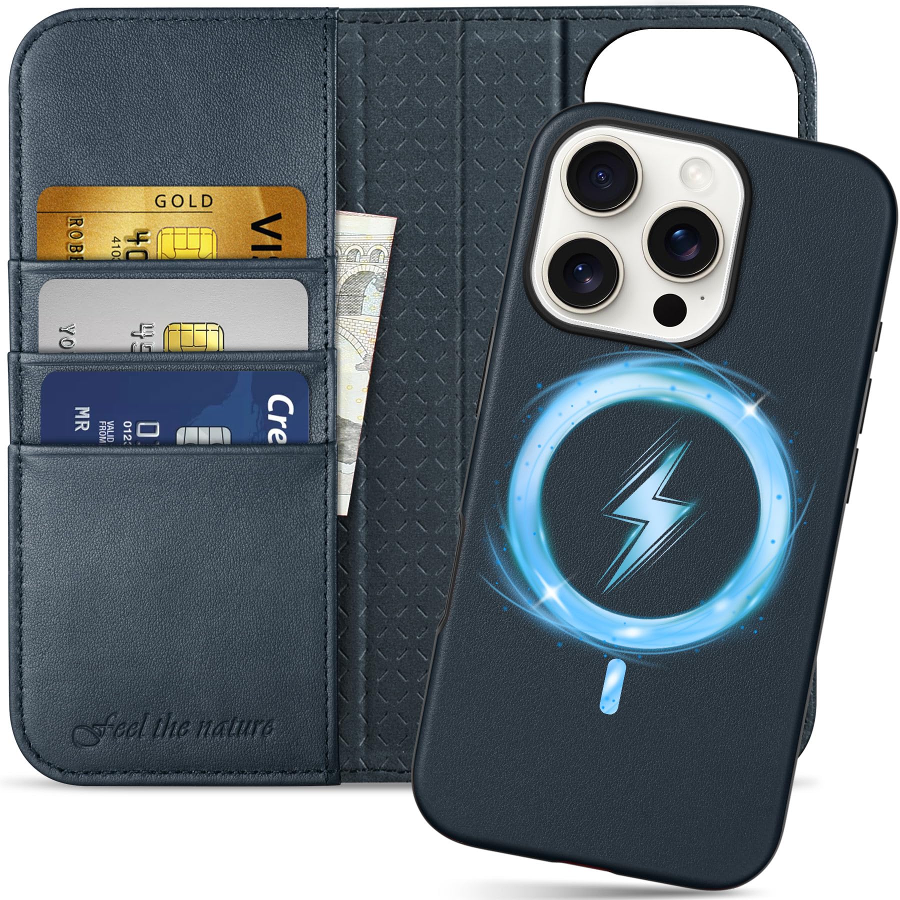 Foto 2 pulgar | Funda Tipo Cartera Shieldon Para Iphone 16 Pro 6.3 De Piel Auténtica - Venta Internacional.