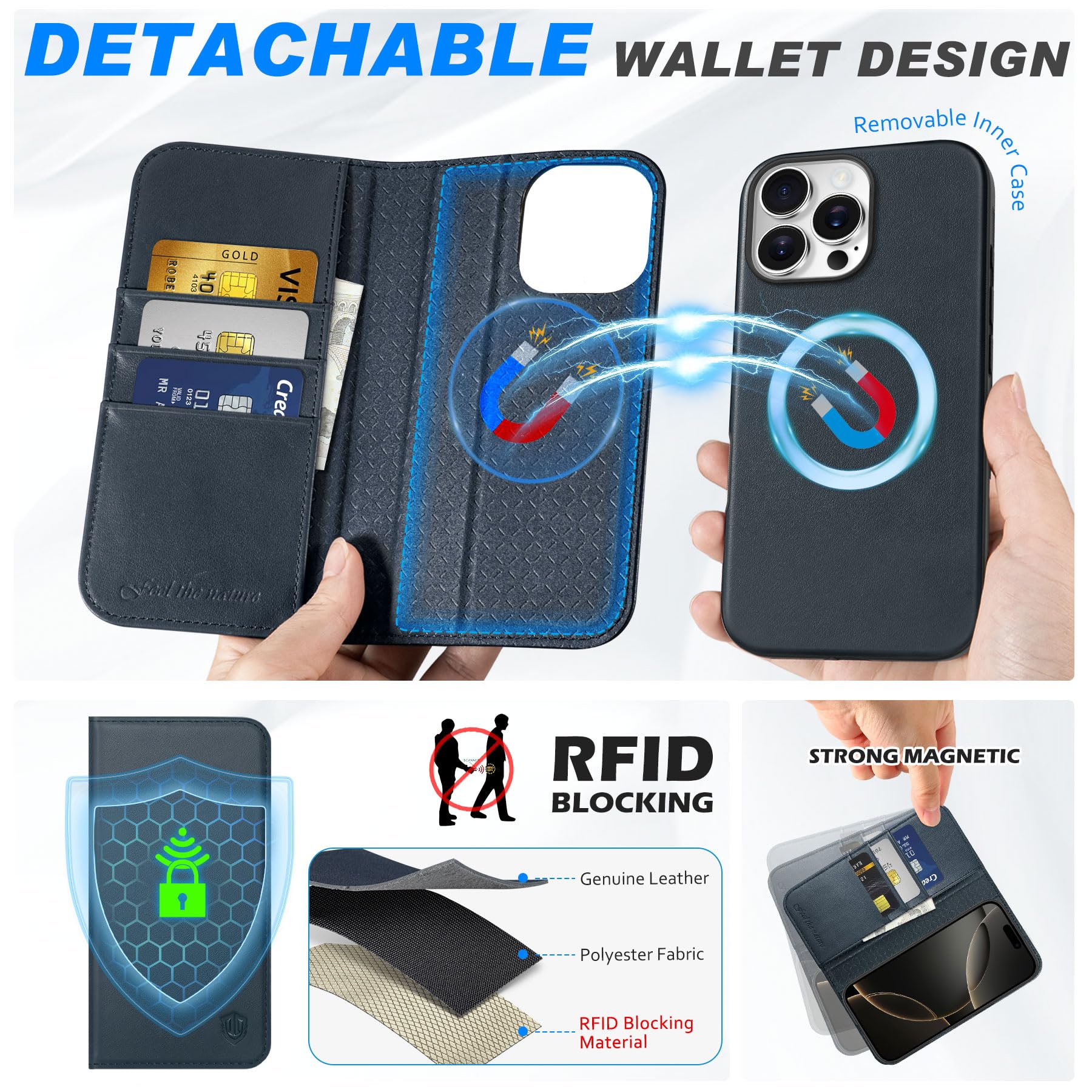 Foto 4 pulgar | Funda Tipo Cartera Shieldon Para Iphone 16 Pro 6.3 De Piel Auténtica - Venta Internacional.