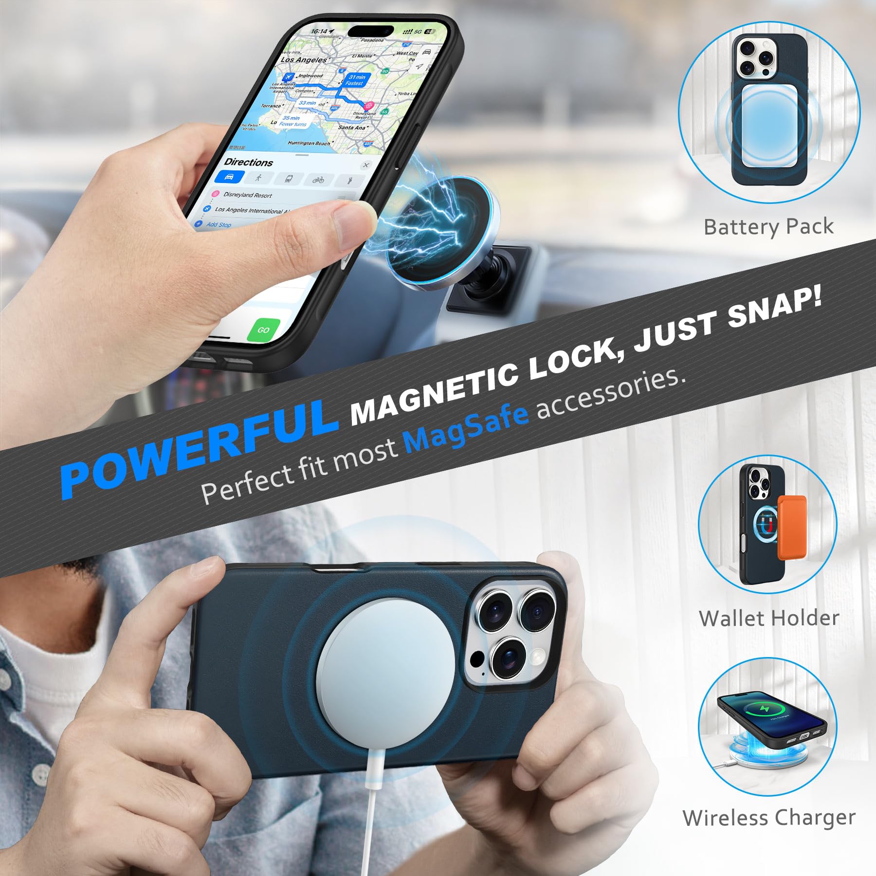 Foto 5 pulgar | Funda Tipo Cartera Shieldon Para Iphone 16 Pro 6.3 De Piel Auténtica - Venta Internacional.