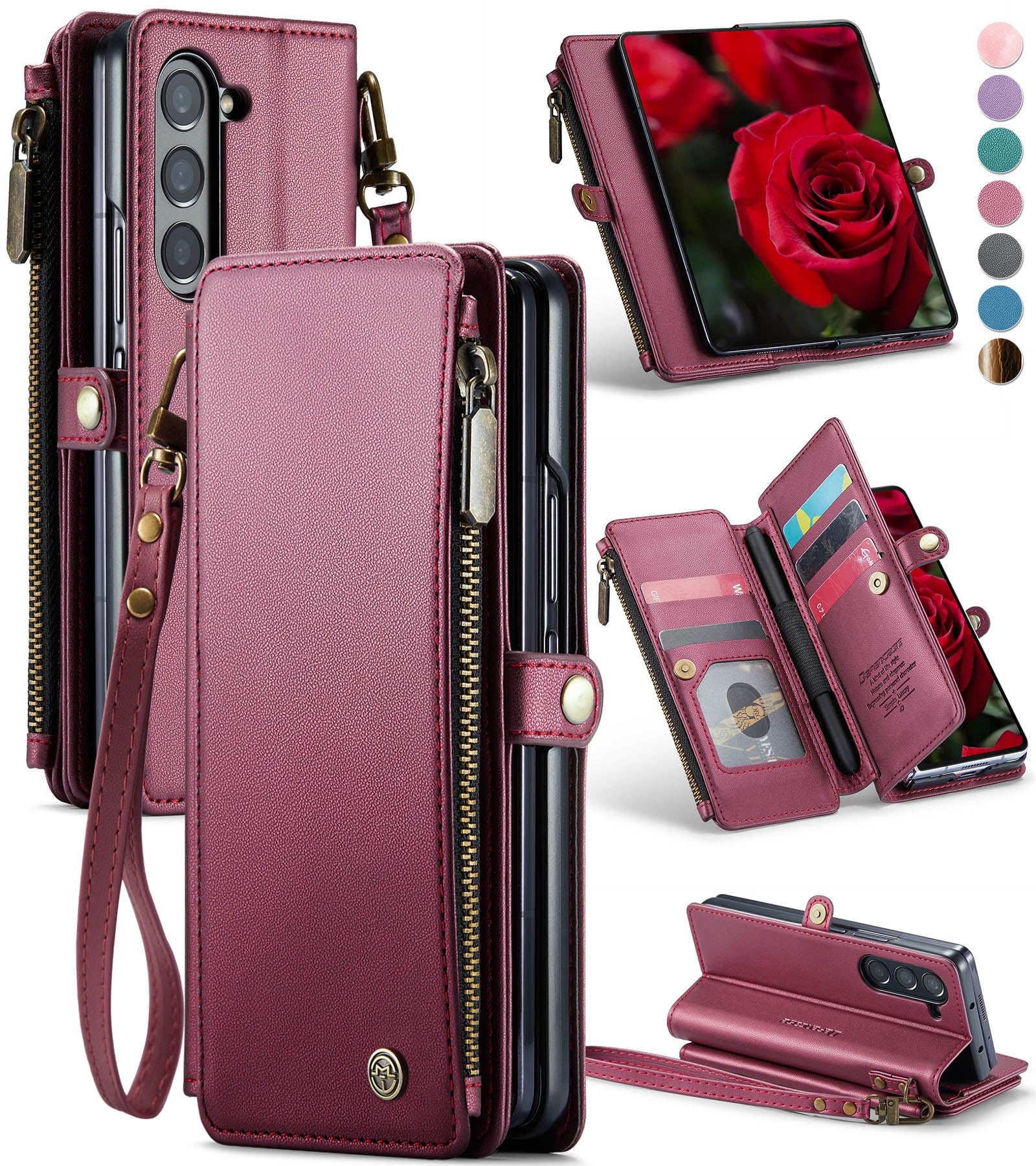 Foto 2 pulgar | Funda Tipo Cartera Para Samsung Galaxy Z Fold 6, Color Rojo Vino - Venta Internacional.