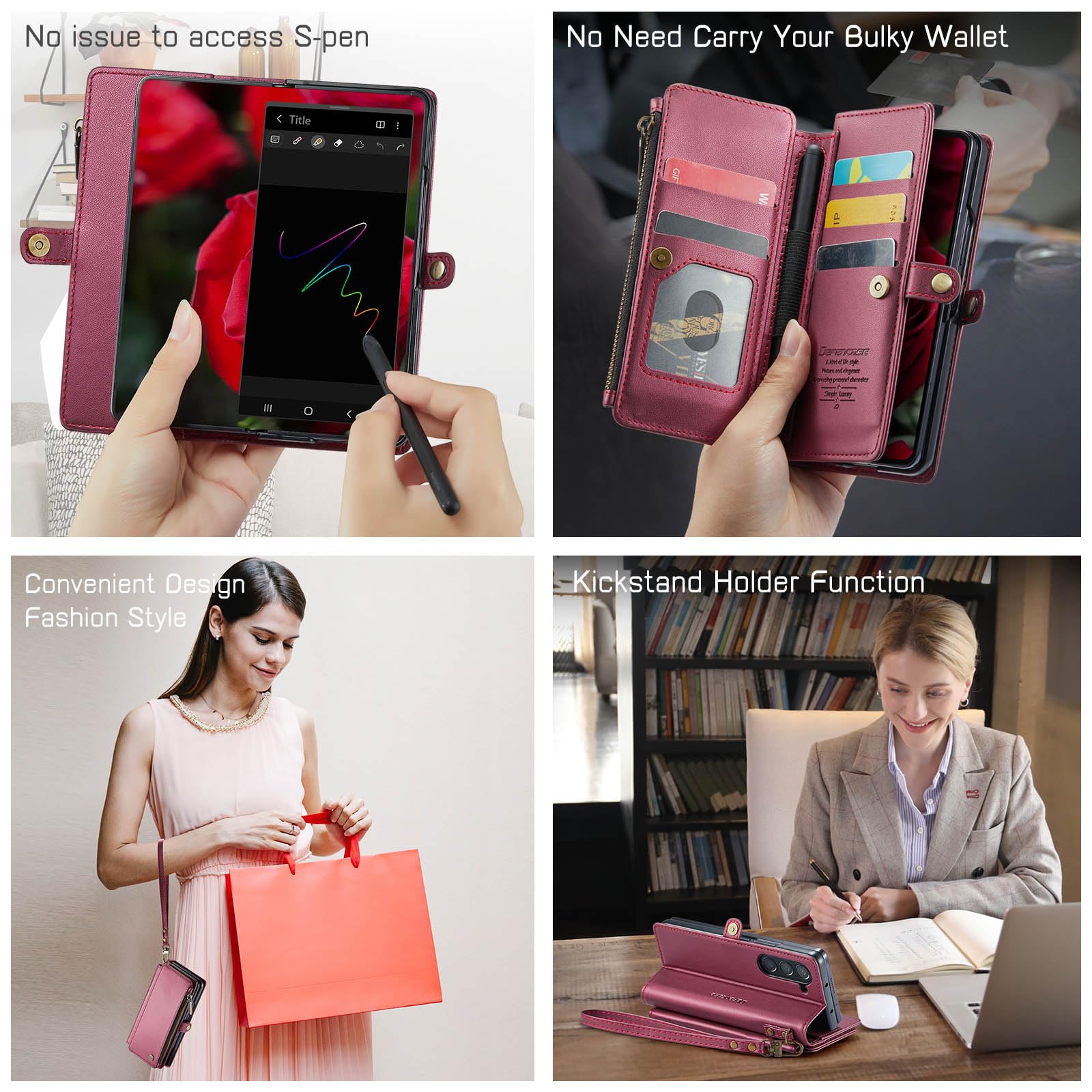 Foto 4 pulgar | Funda Tipo Cartera Para Samsung Galaxy Z Fold 6, Color Rojo Vino - Venta Internacional.