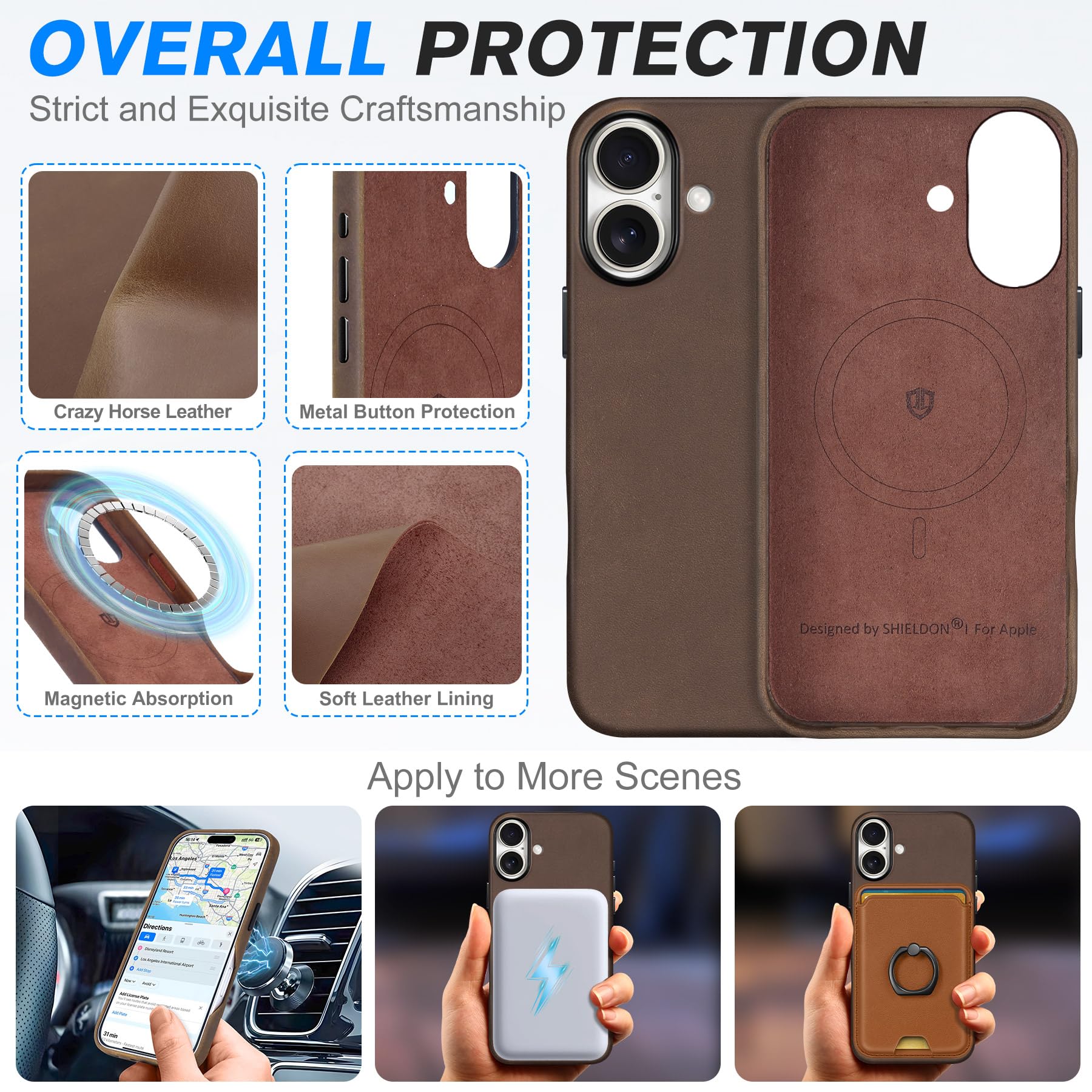 Foto 5 pulgar | Funda Shieldon Para Iphone 16 6.1 De Piel Marrón Oscuro - Venta Internacional.