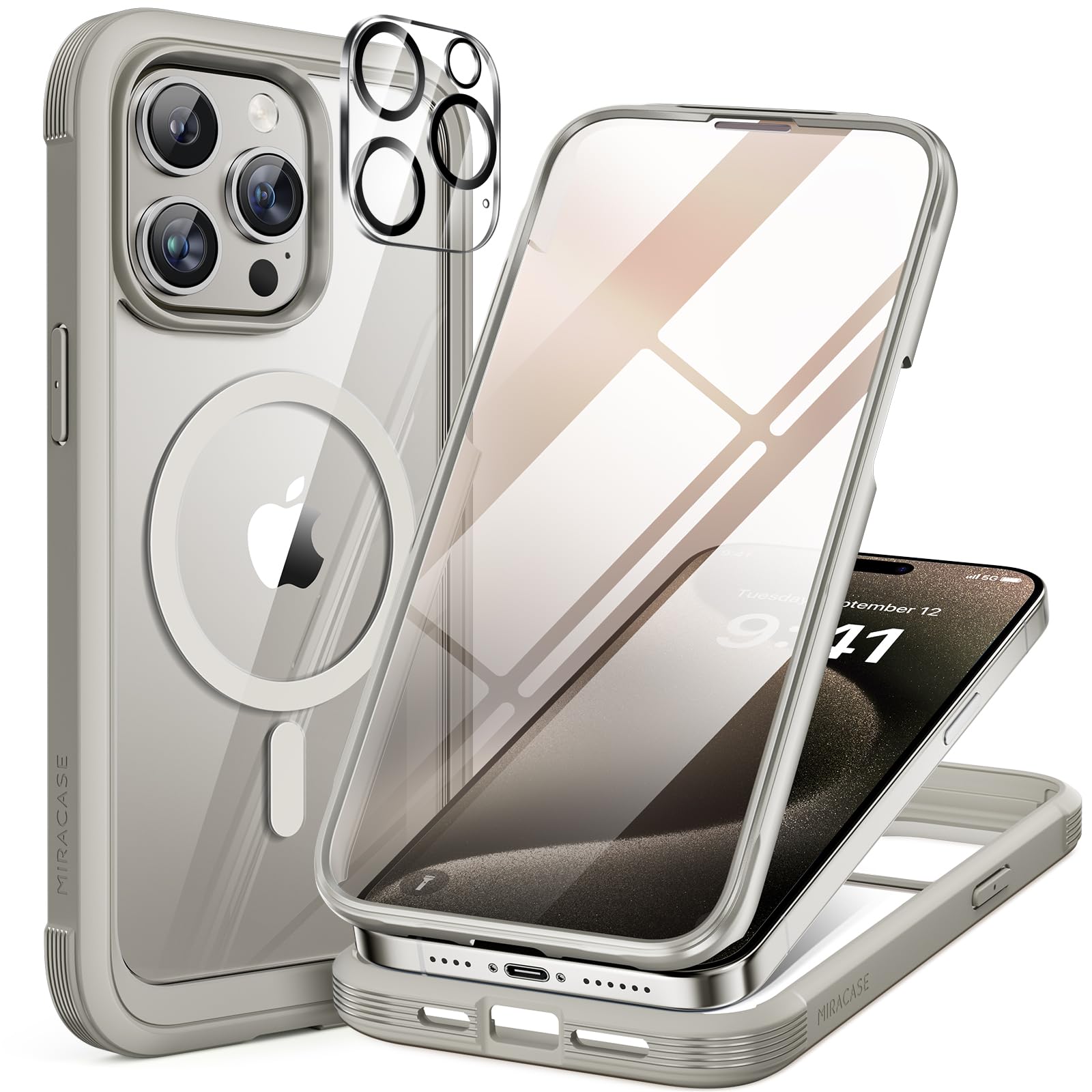 Foto 2 pulgar | Funda Magnética Miracase Para Iphone 15 Pro Max, Color Gris - Venta Internacional.