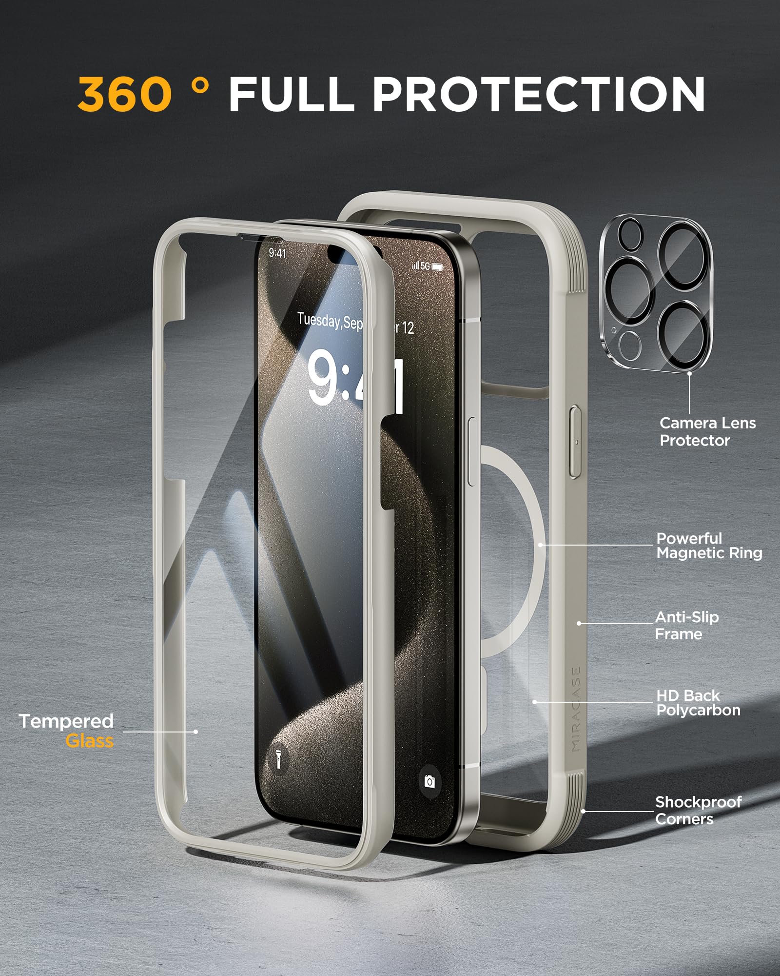 Foto 3 pulgar | Funda Magnética Miracase Para Iphone 15 Pro Max, Color Gris - Venta Internacional.
