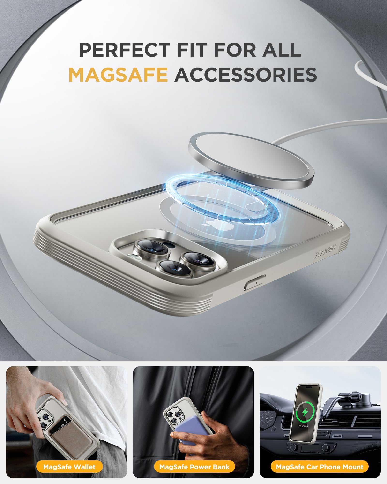 Foto 6 pulgar | Funda Magnética Miracase Para Iphone 15 Pro Max, Color Gris - Venta Internacional.