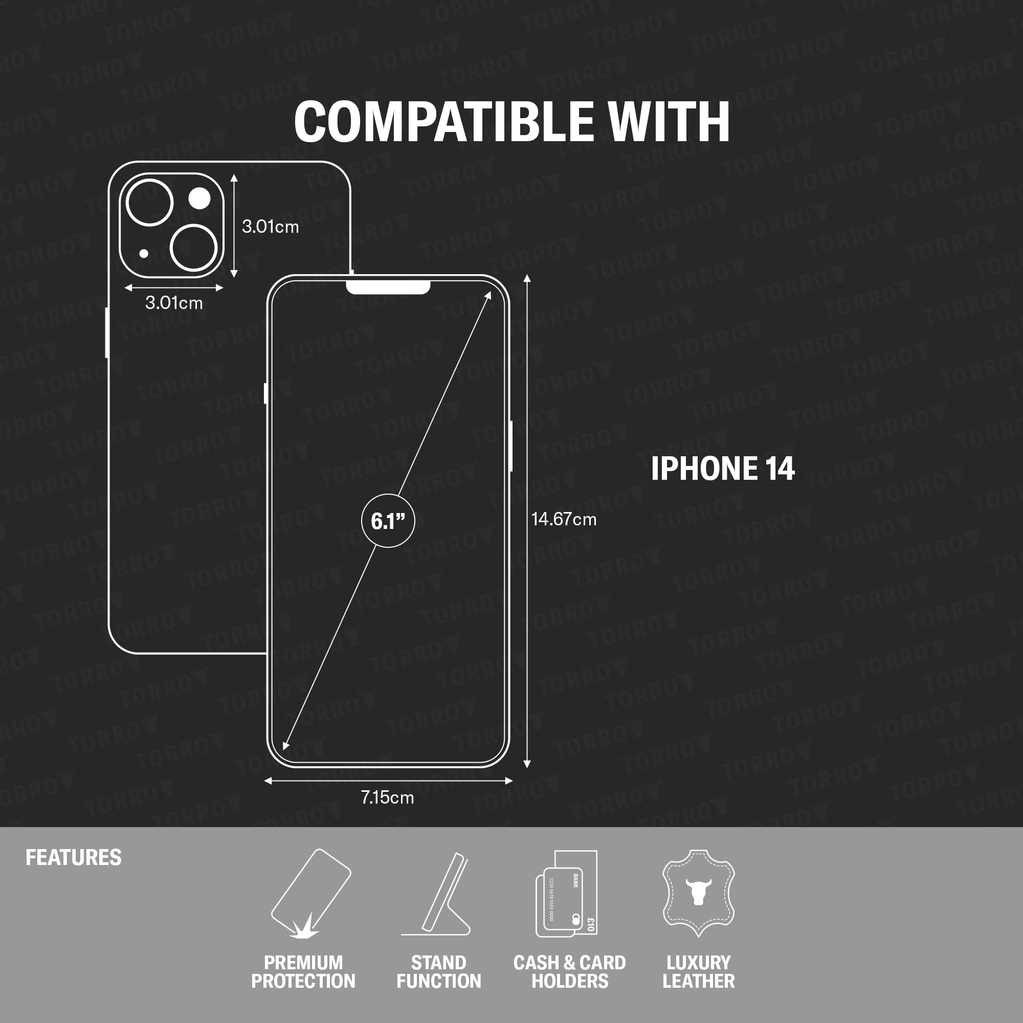 Foto 3 pulgar | Funda Tipo Cartera De Piel Torro Compatible Con Iphone 14 Negra - Venta Internacional.